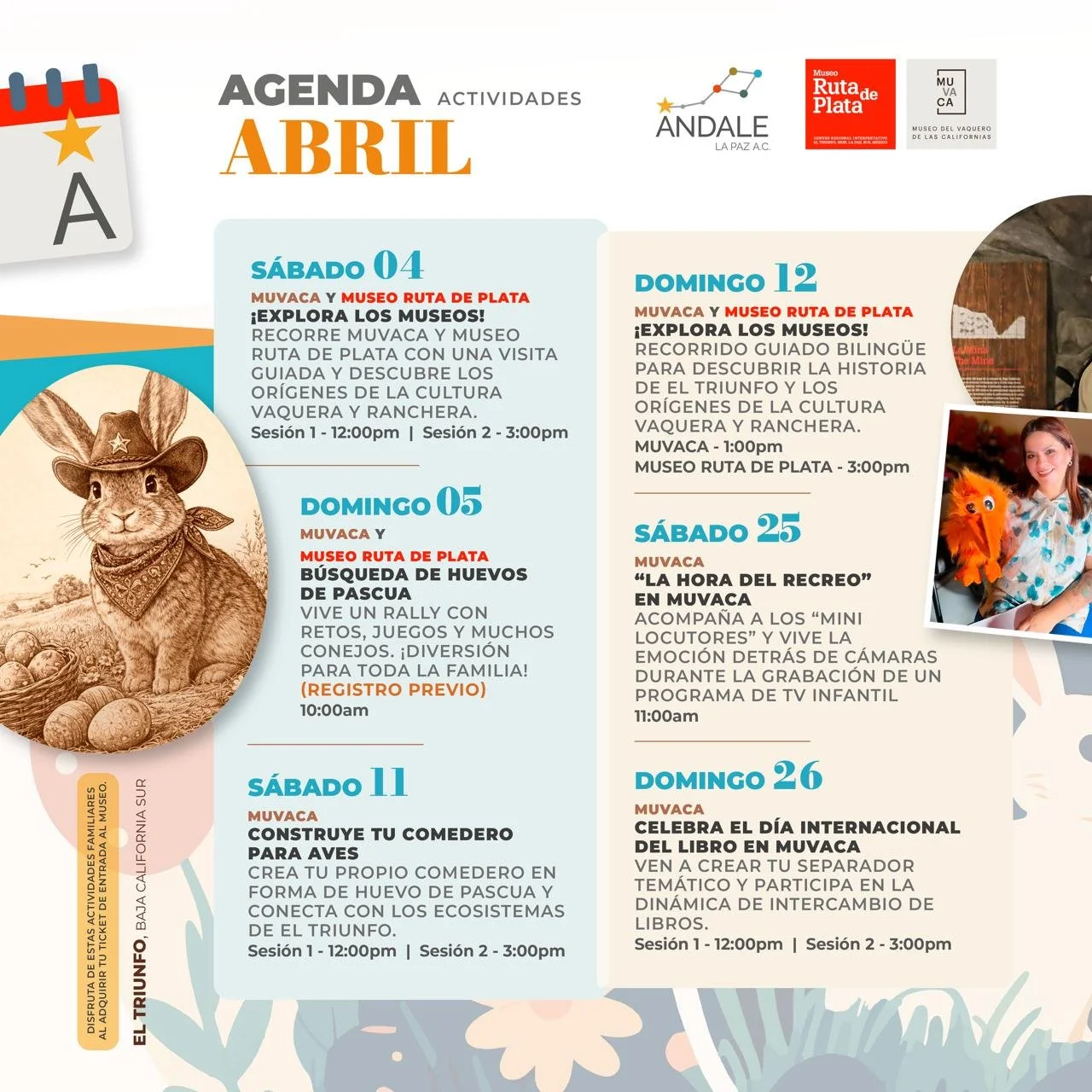 Calendario de actividades. Abril 2026. Ándale La Paz.