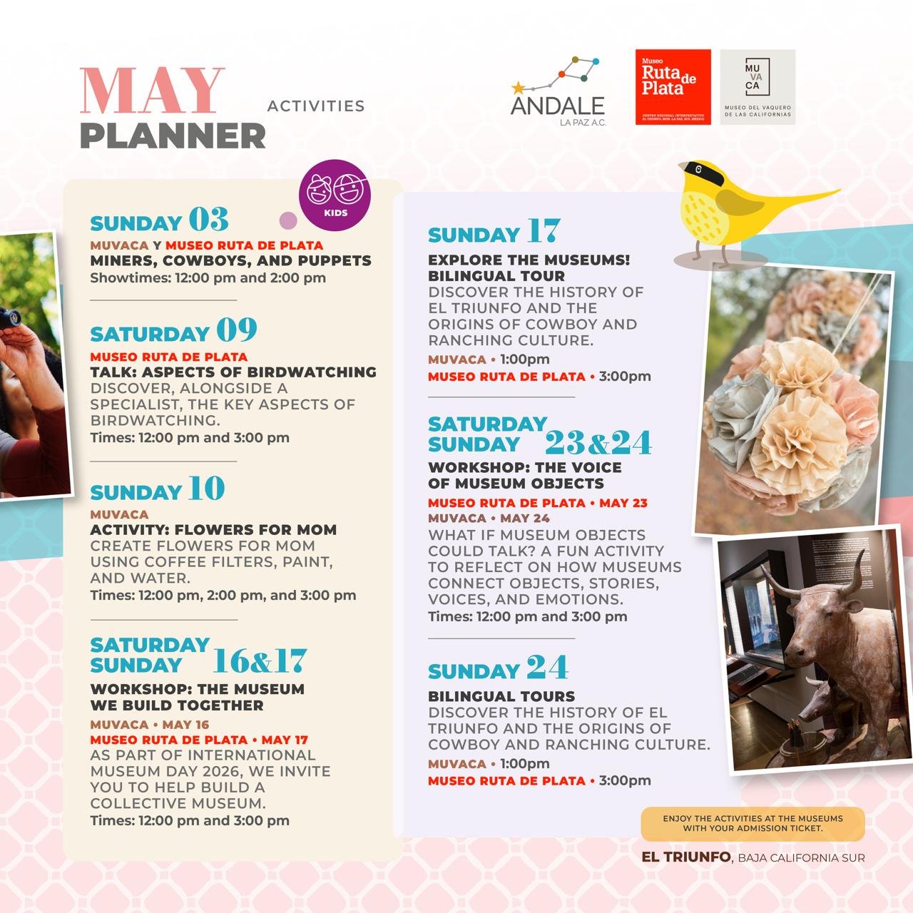 Ándale La Paz calendar of activities for May 2026.