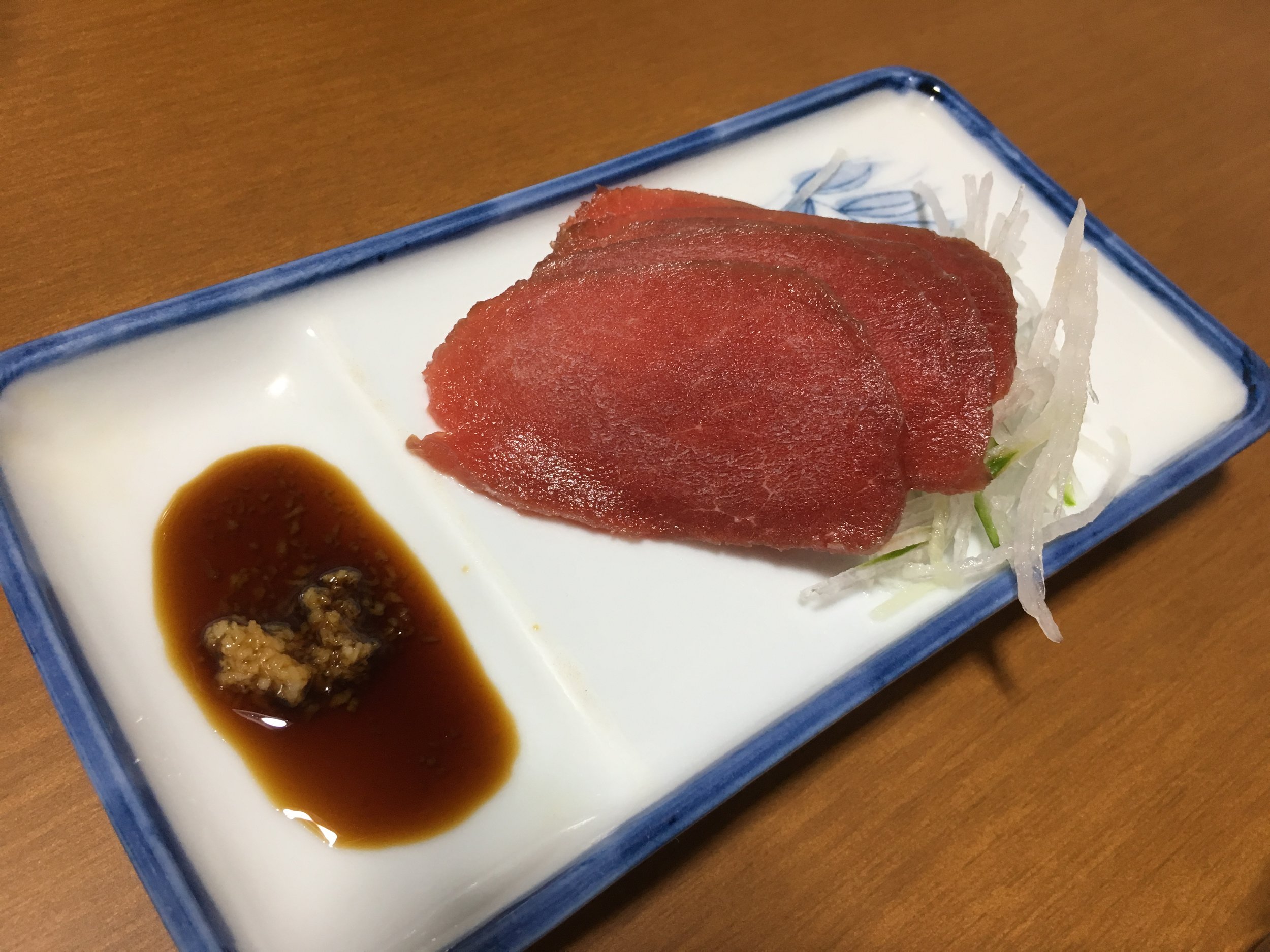 Raw deer meet... so frozen that it didn't have much flavor.