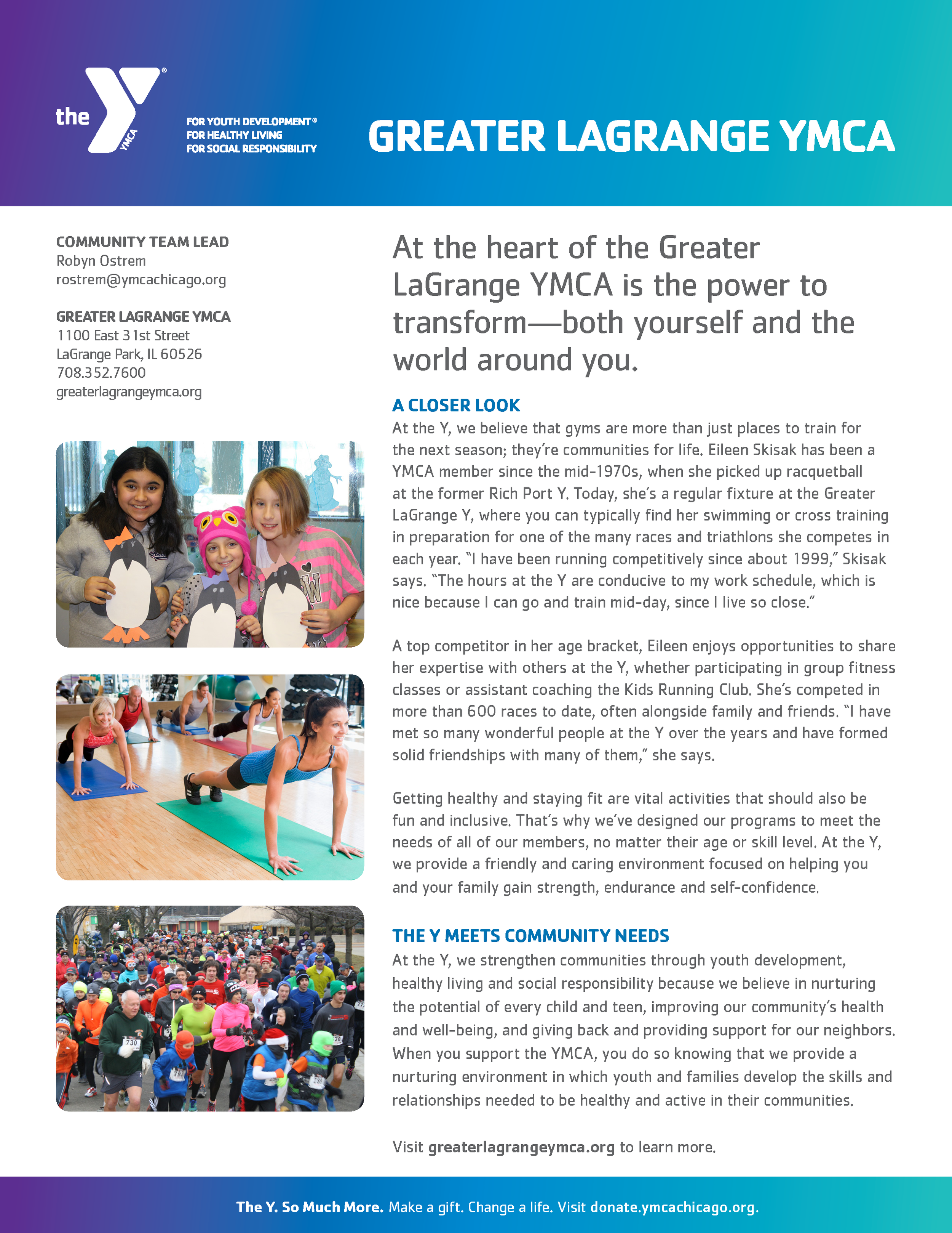 Greater LaGrange YMCA one-sheet, side 1