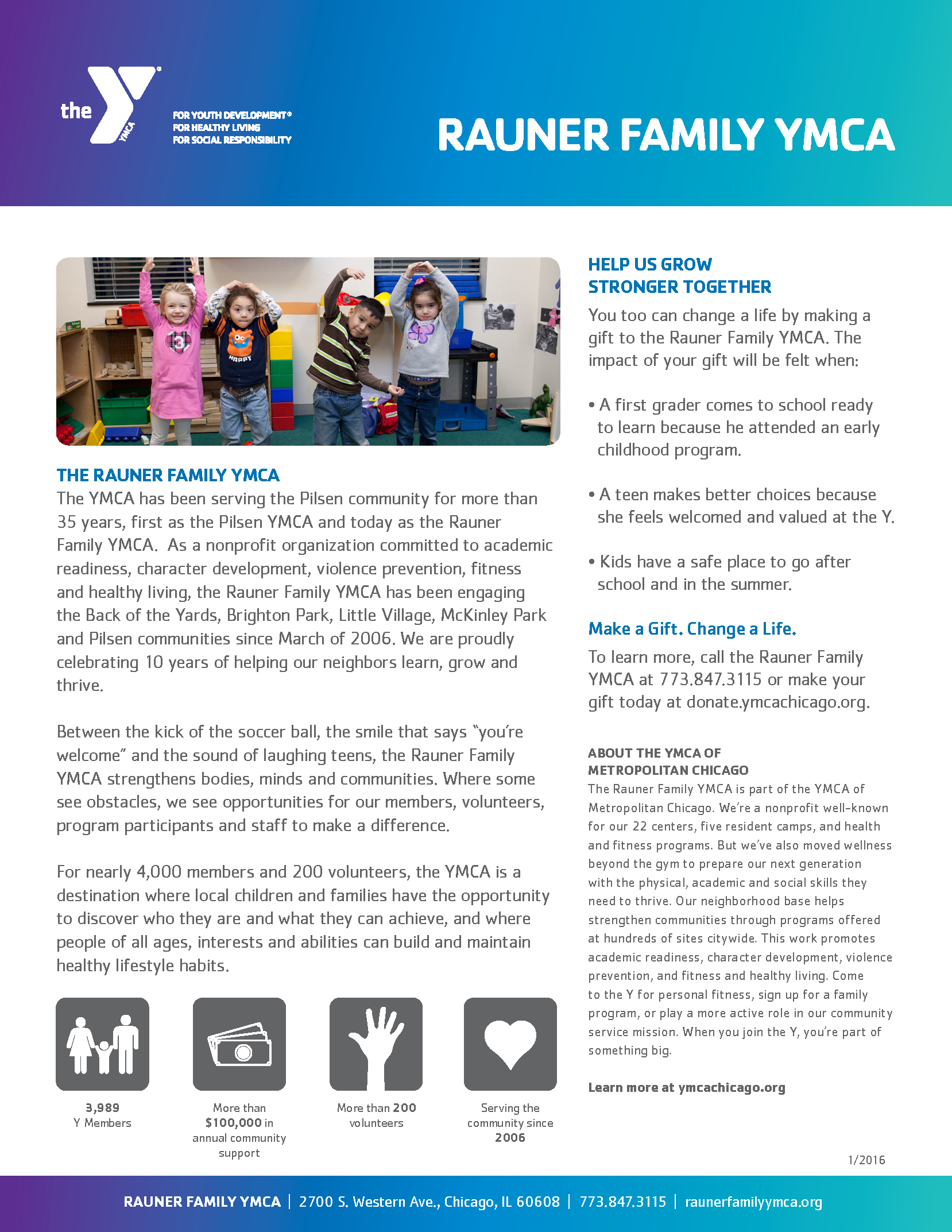 Rauner Family YMCA one-sheet, side 2