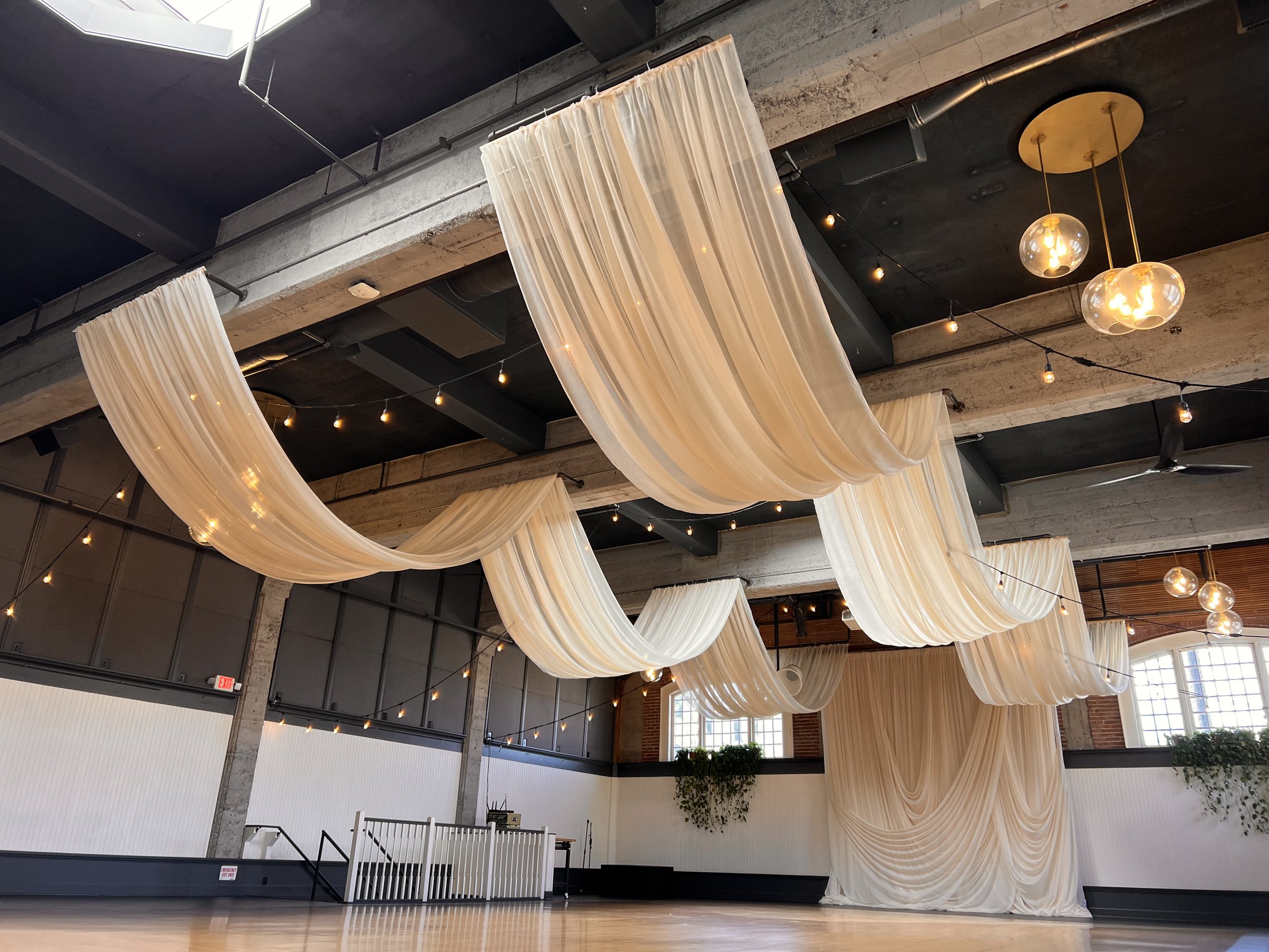 ceiling drape and backdrop at the Evergreen PDX in NE Portland, OR Oregon.