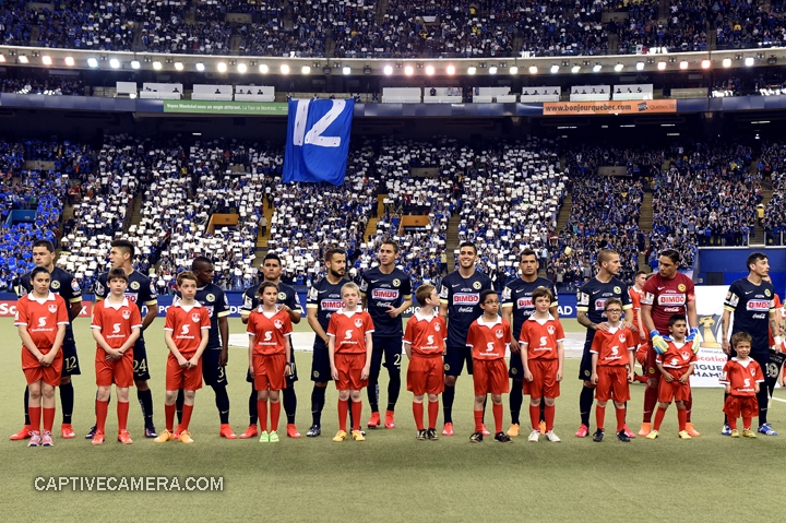  Montreal, Canada - April 29, 2015: Club America starting eleven amidst a sold out Olympic stadium. 