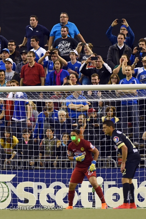   Montreal, Canada - April 29, 2015: Laser pointers were used against Club America in response to lasers used on the April 22 game in Mexico City.  