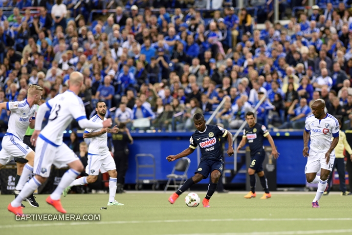    Montreal, Canada - April 29, 2015: Darwin Quintero #3 of Club America is surrounded by Montreal Impact defenders.    &nbsp;   