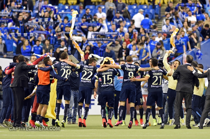    Montreal, Canada - April 29, 2015: Club America players and staff celebrate the 4-2&nbsp;victory after the final whistle.    &nbsp;   