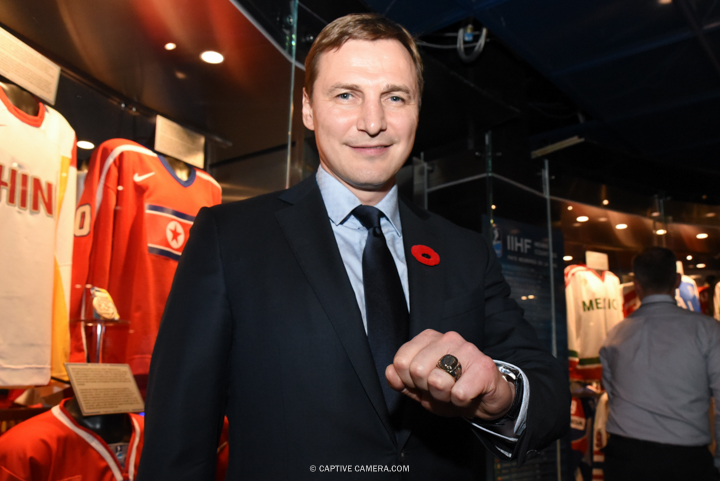  Nov. 6, 2015 (Toronto, ON) - Hockey Hall of Fame inductee Sergei Federov demonstrates her ring. 