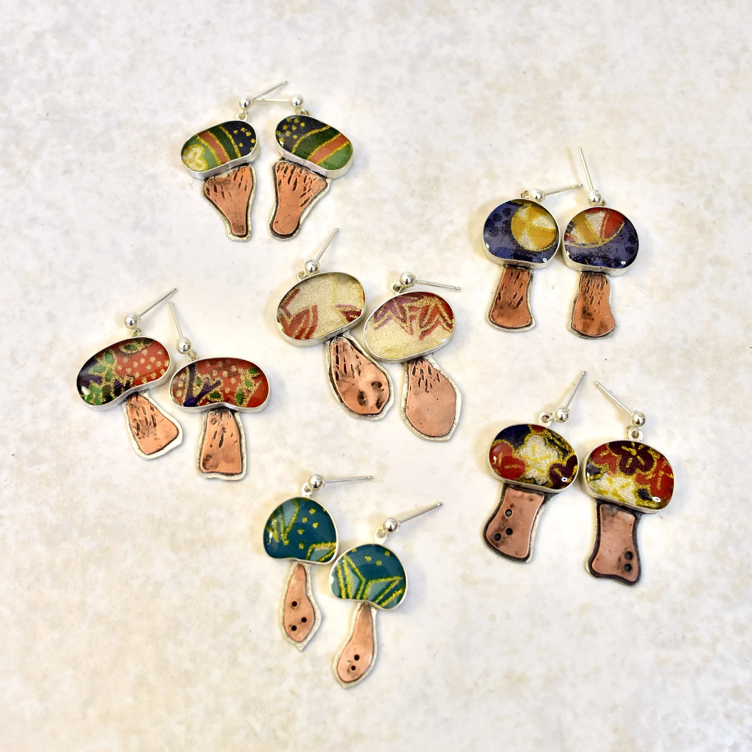 Magic Mushroom Earrings with Origami Paper (posts)