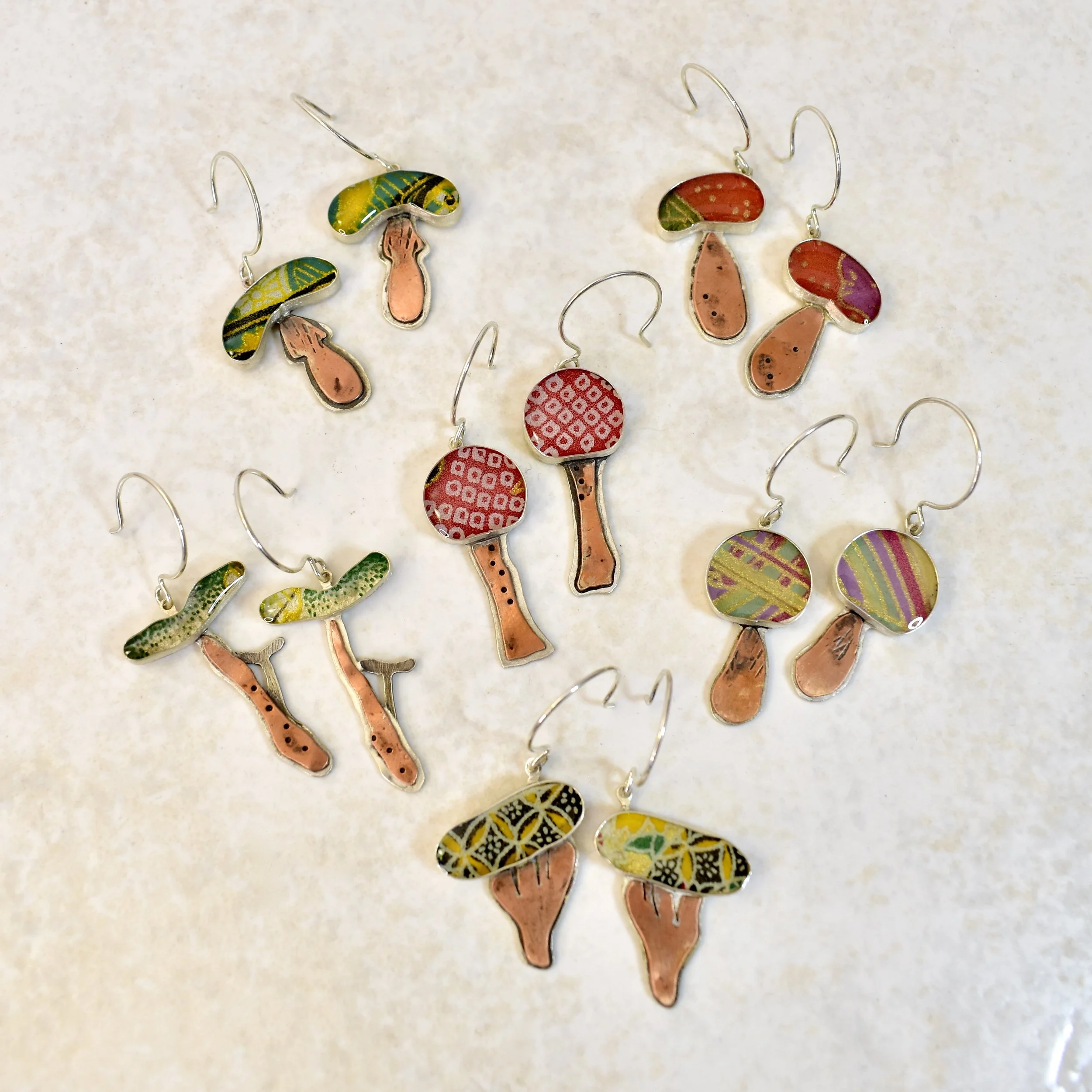 Magic Mushroom Earrings with Origami Paper (wire)