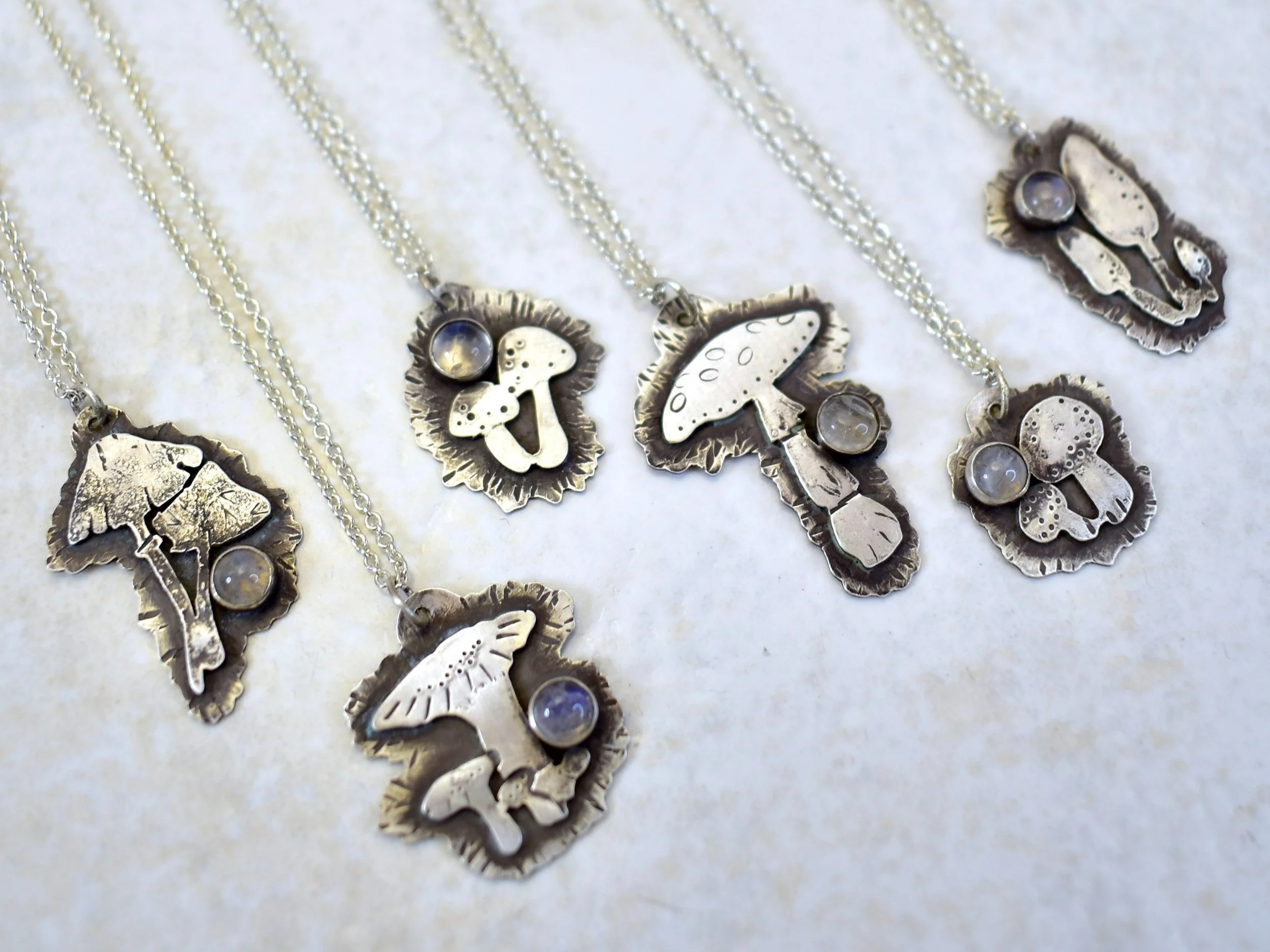 Magic Mushroom Necklace- Sterlling/ Moonstone
