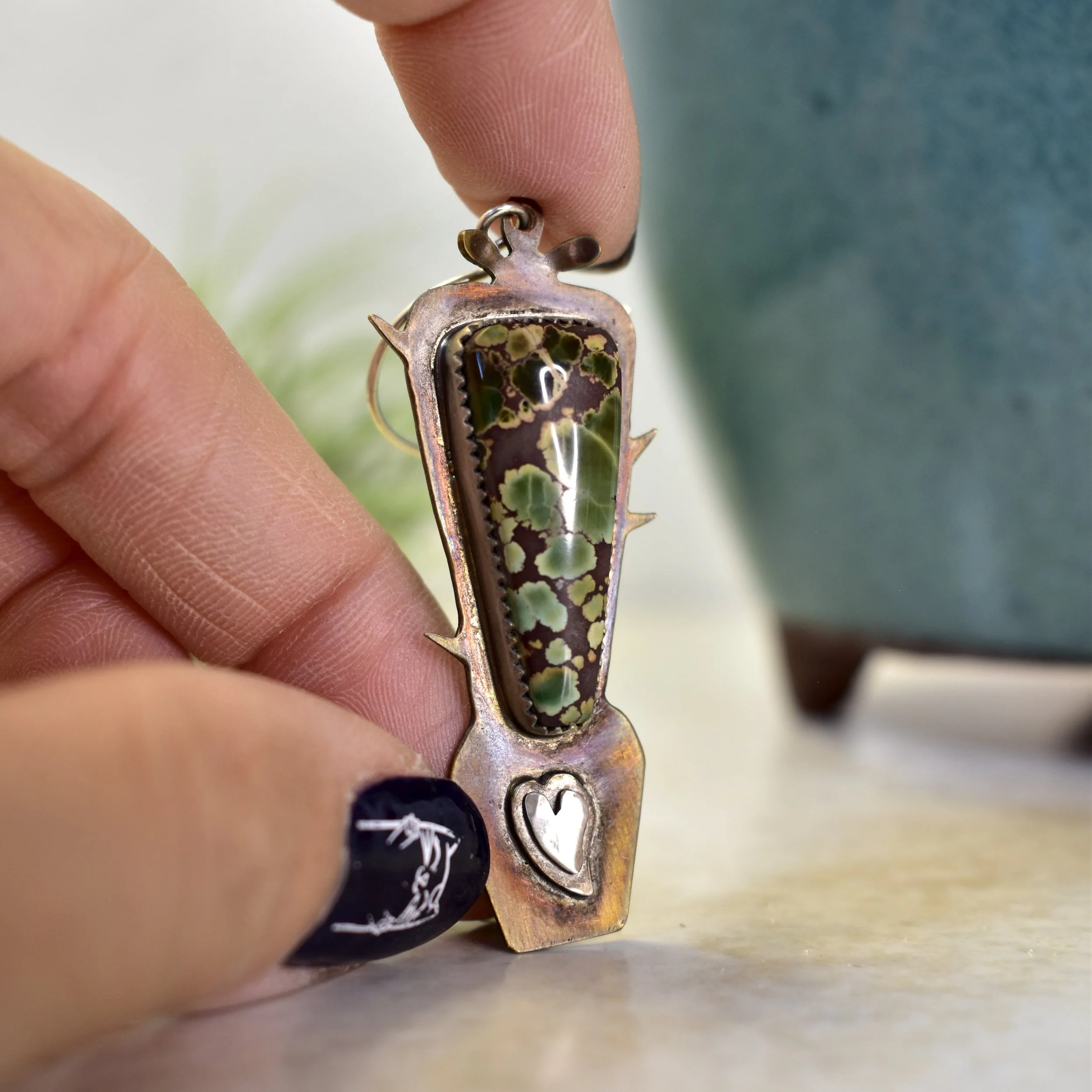 Cactus Earrings- Copper- Turquoise- Little Double Layered Hearts Pot