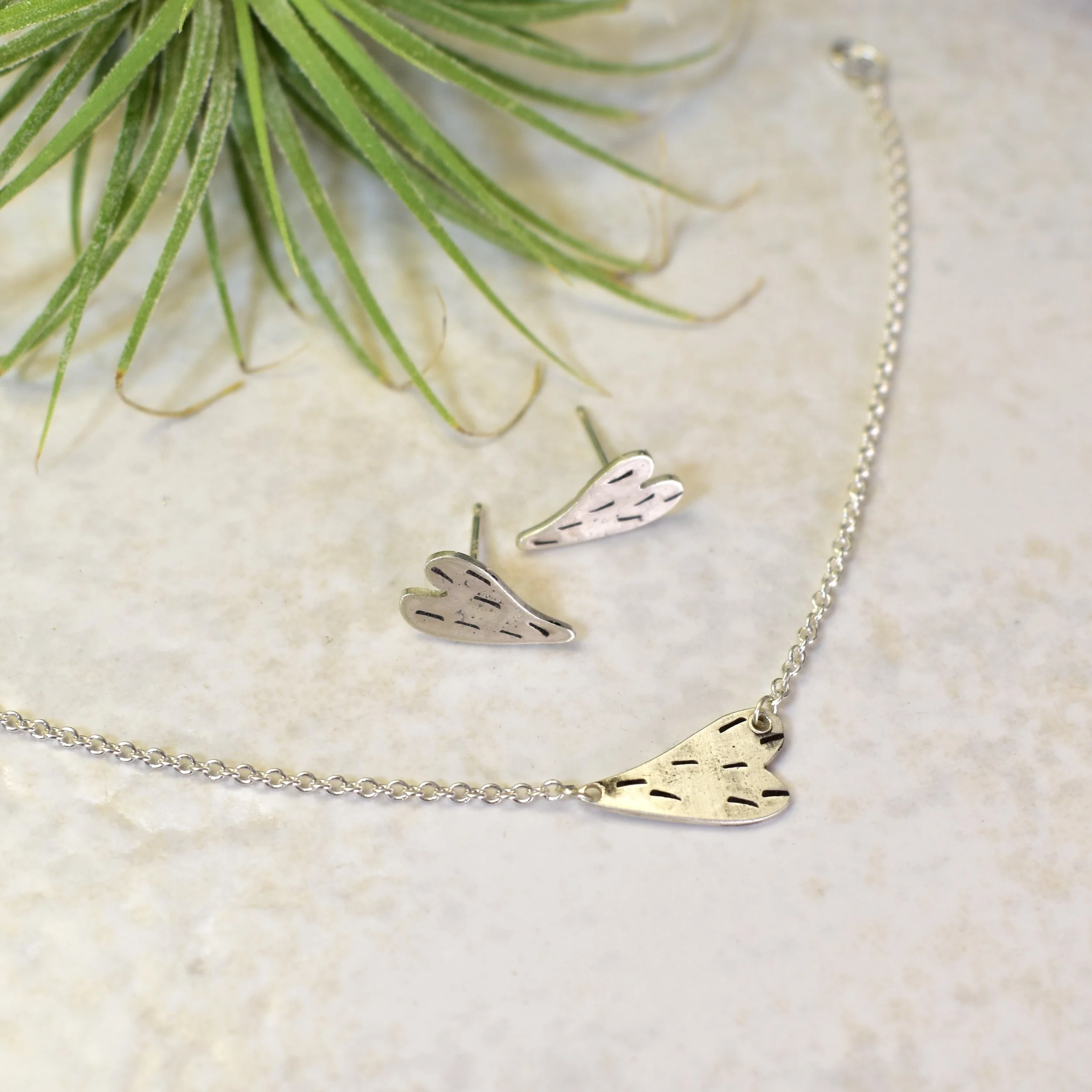 Cactus Heart Stud Earrings- Sterling Silver