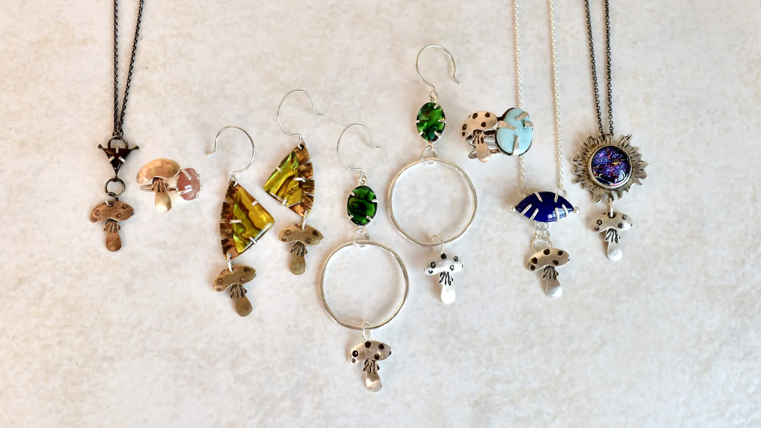 Slightly Imperfect Shroomy Earrings- Mixed Metal & Yellow Abalone Shell