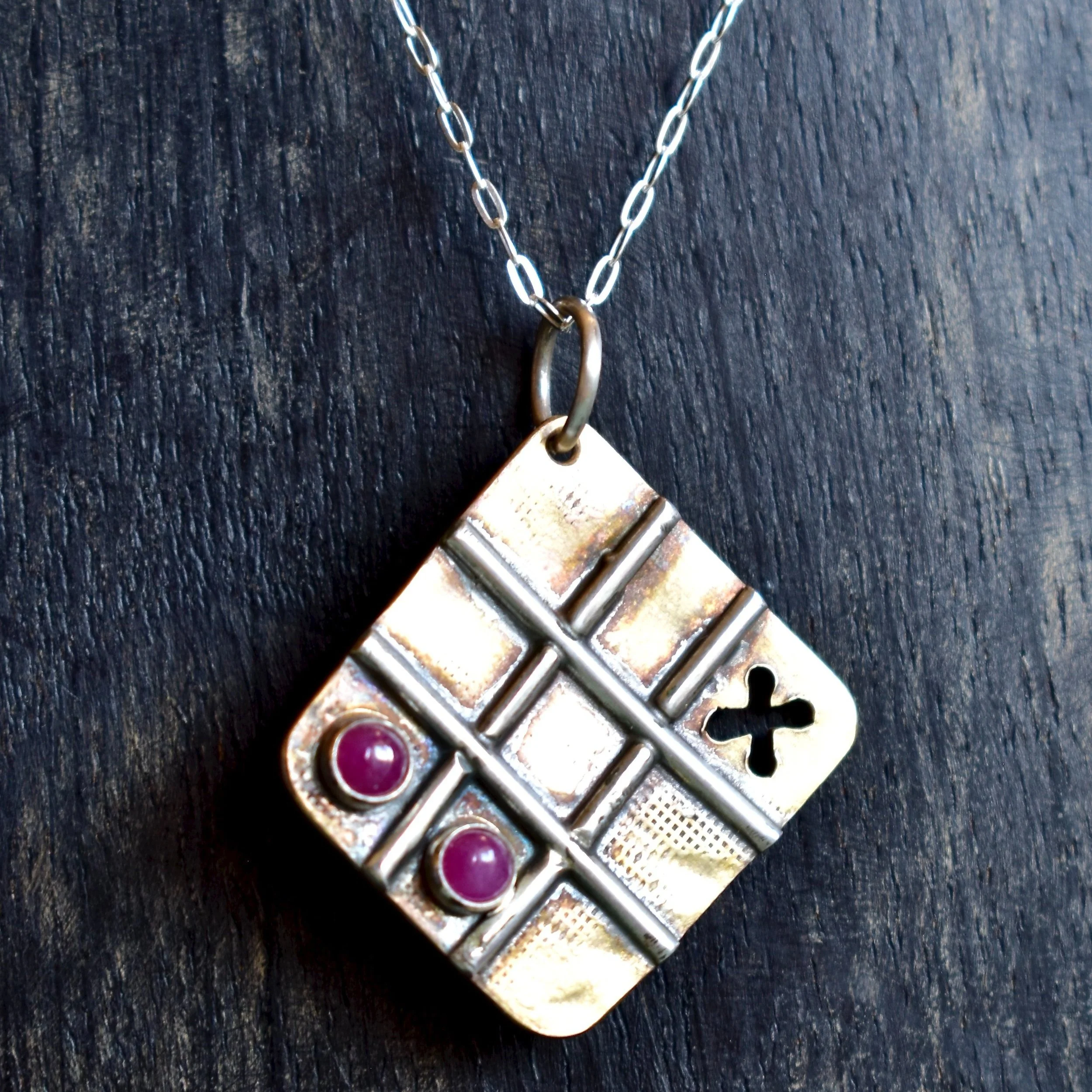Mixed Metal Tic-Tac-Toe Necklace with Ruby