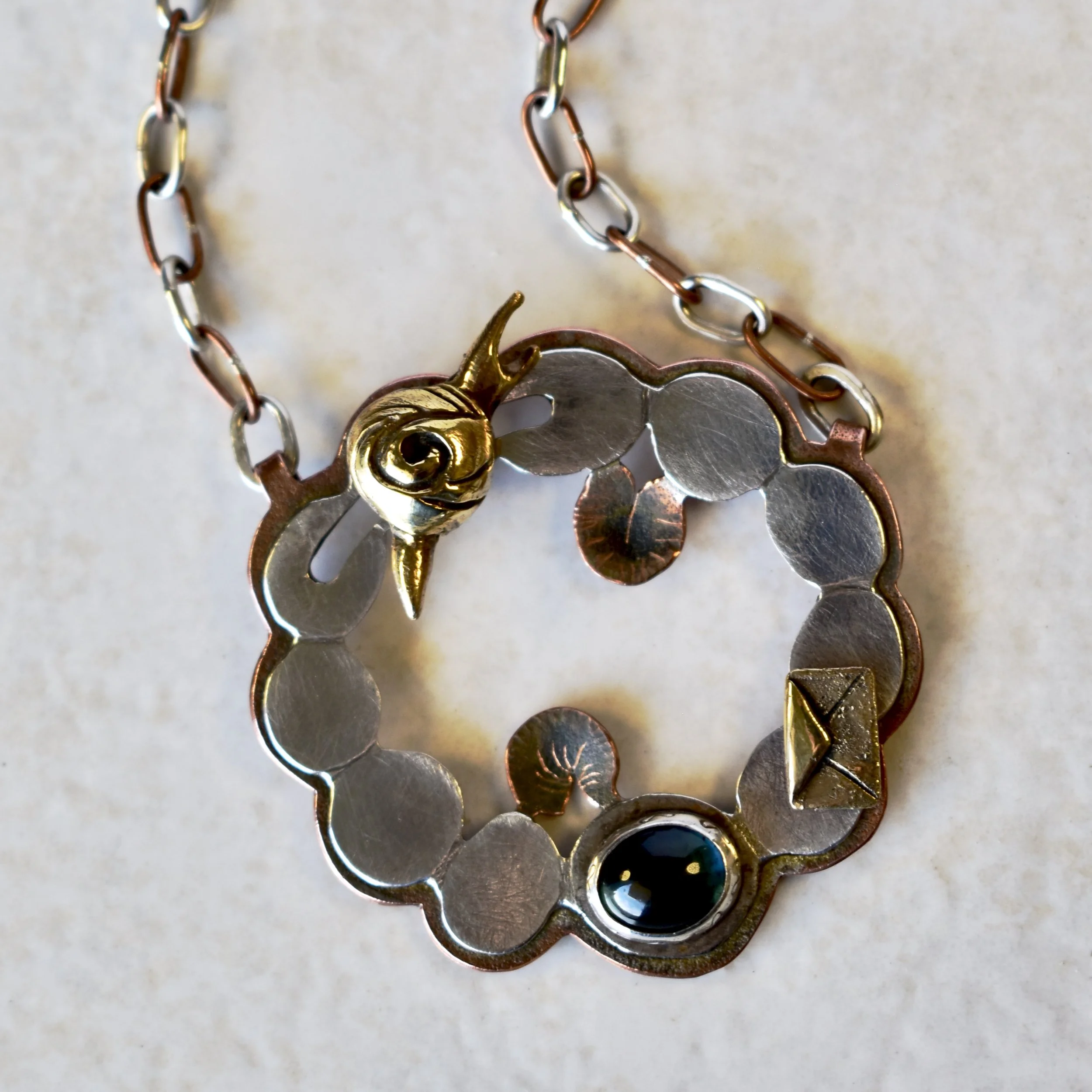 handmade art jewelry mixed metal fidget necklace