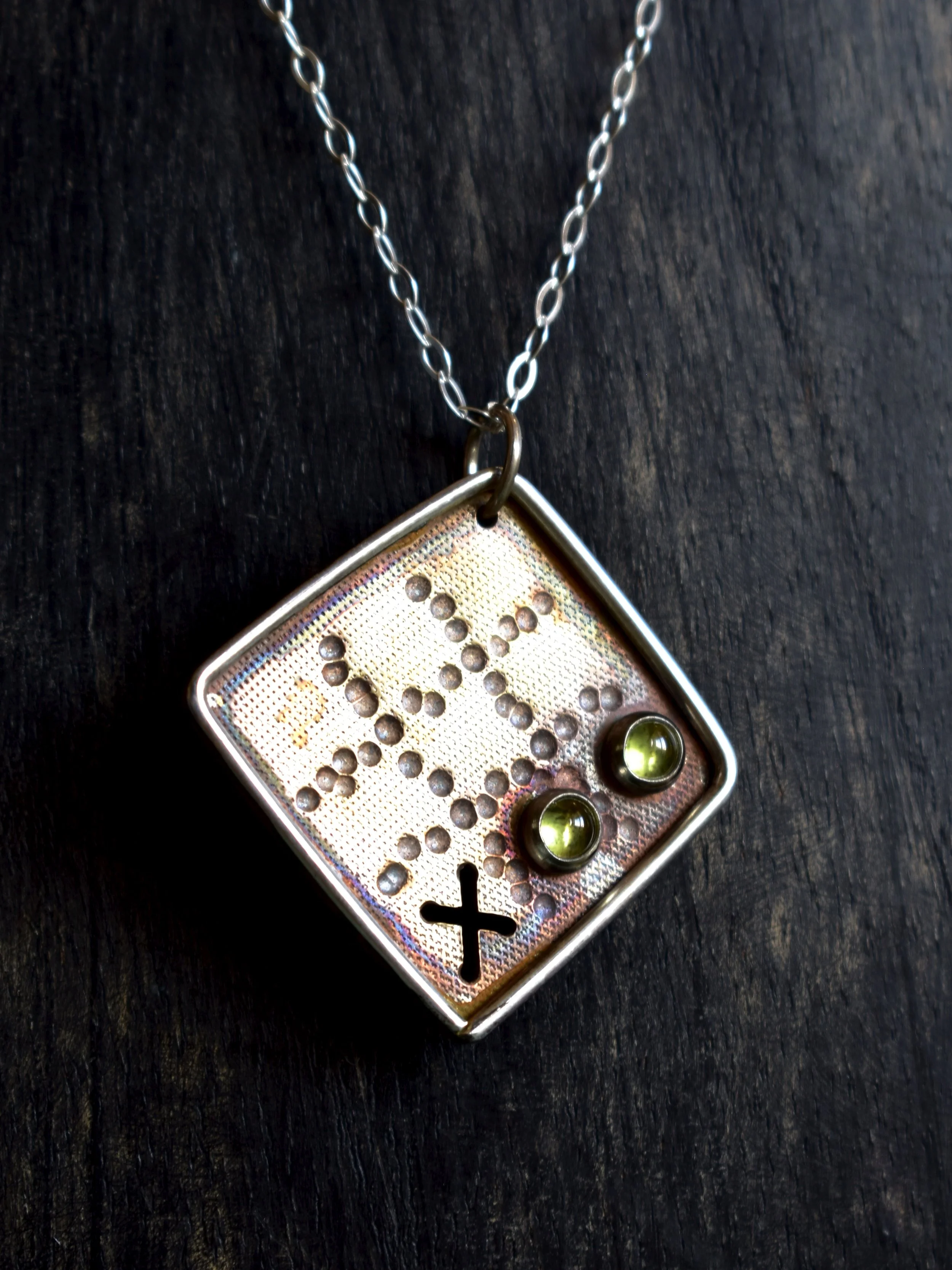 Mixed Metal Tic-Tac-Toe Necklace with Peridot ⭕️⭕️❌