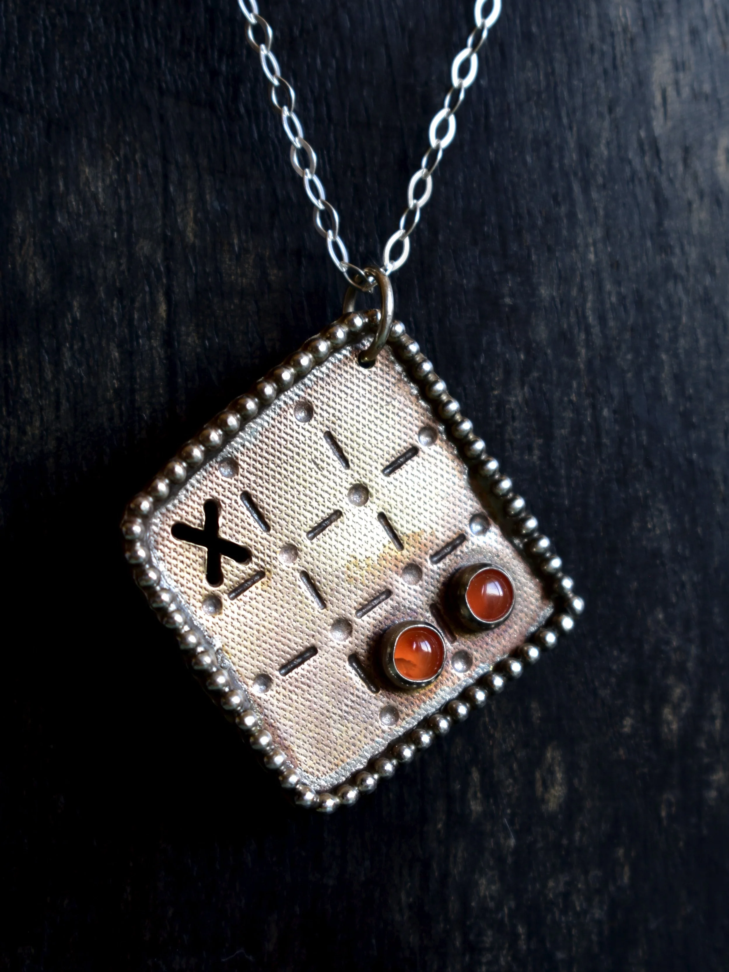 Mixed Metal Tic-Tac-Toe Necklace with Carnelian