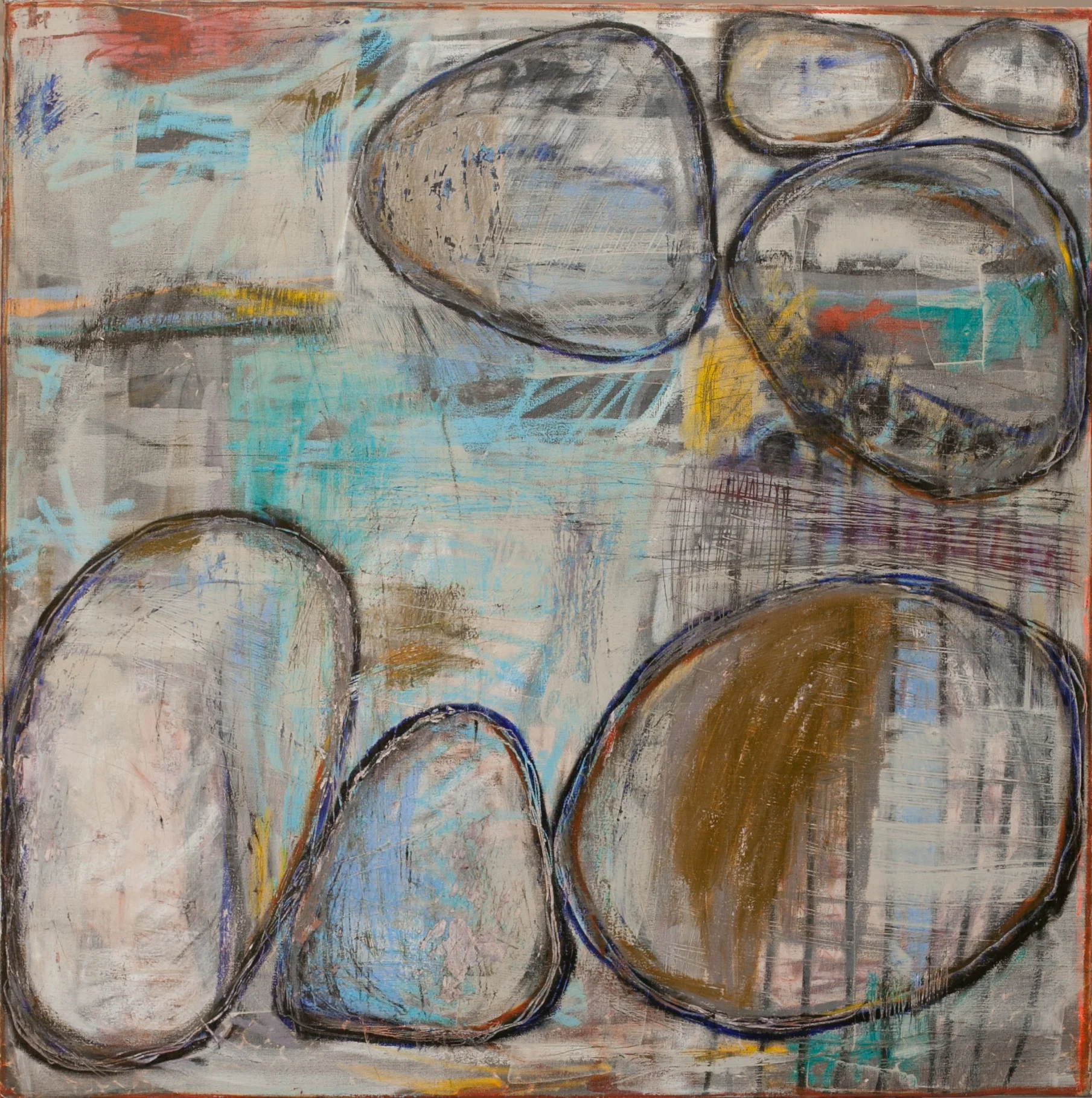 Waiting (SOLD) 3x3' Acrylic and oil stick on gallery wrapped canvas