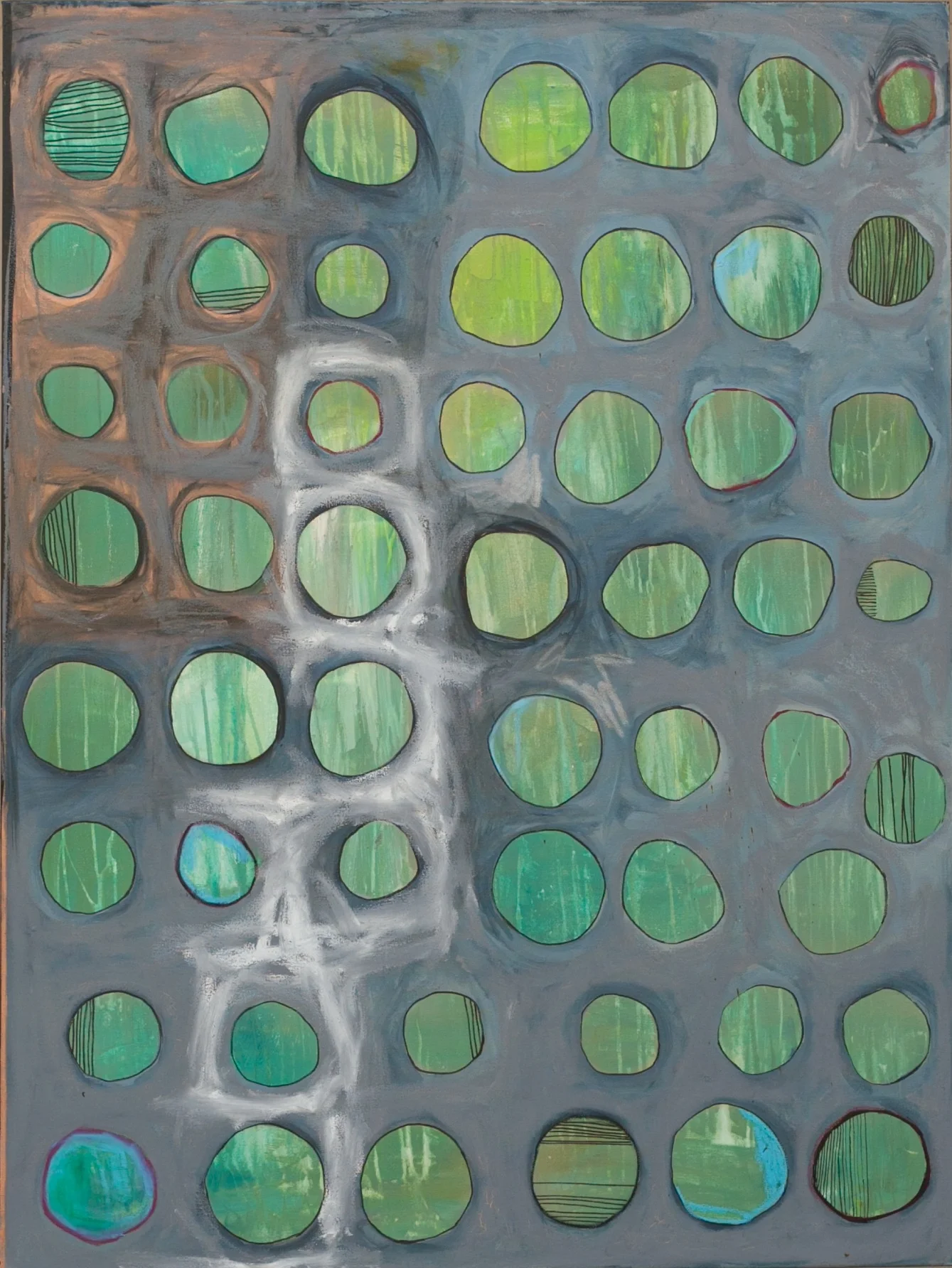 Wholeness ( SOLD) 4x5' Acrylic, Spray paint and oil stick on Gallery wrapped Canvas