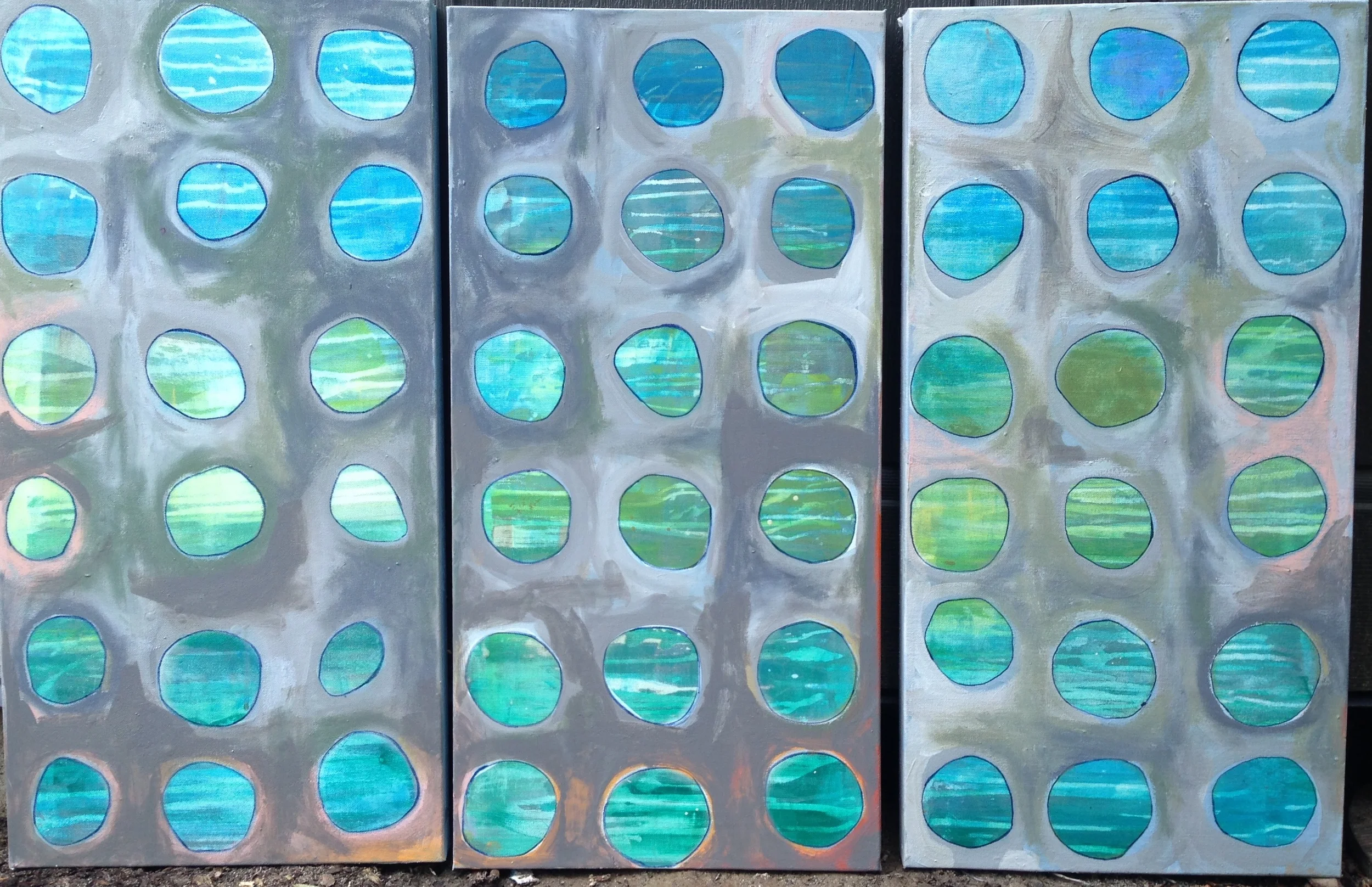Santa Teresa Tryptic (SOLD) 3x2' Acrylic and oil stick on gallery wrapped canvas