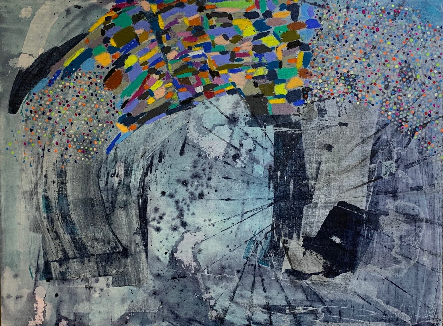 Kalediscope Dive 30x40” Acrylic and oil stick on canvas