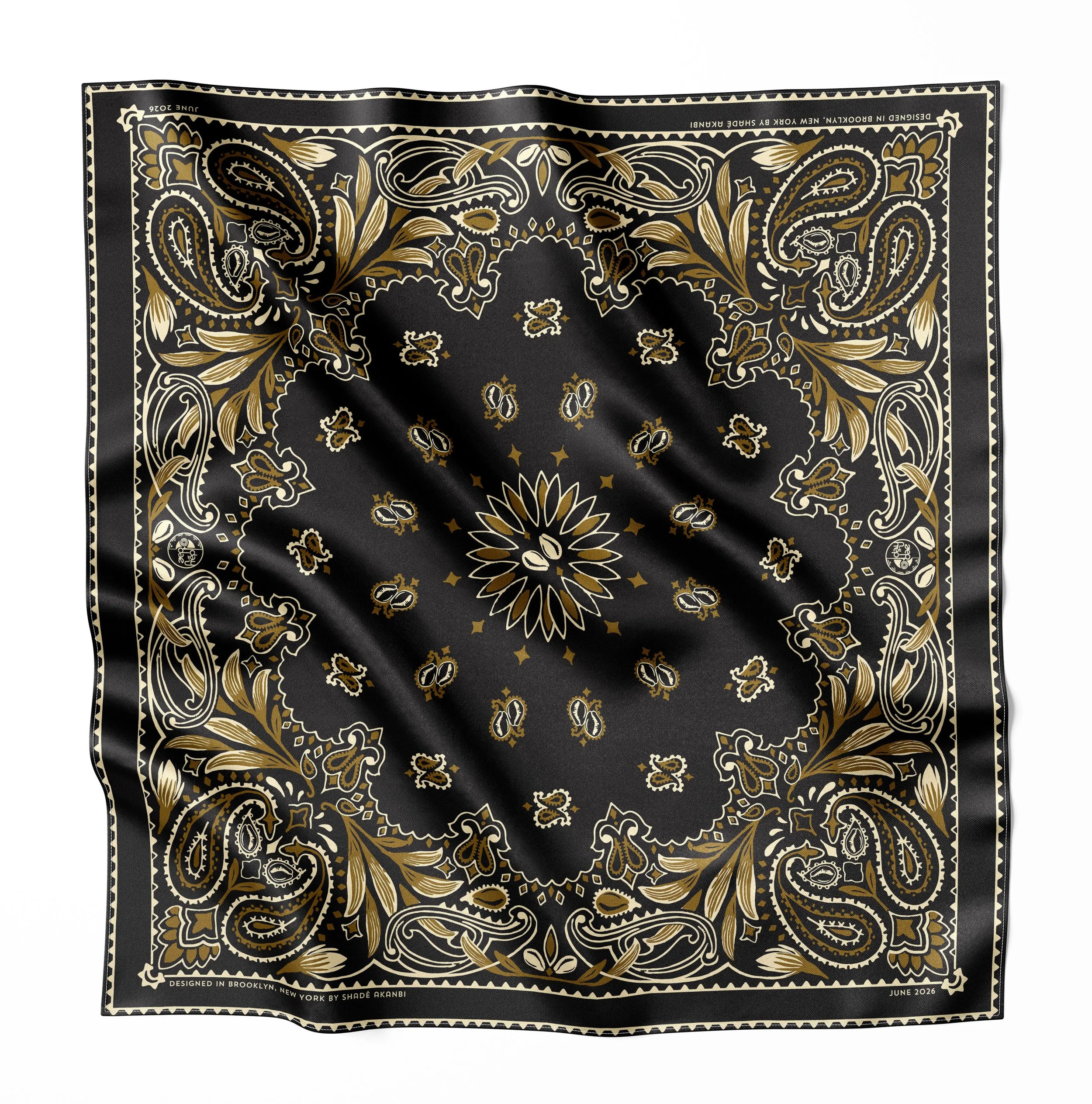 'Cowrie Boteh'   Silk Scarf - ebony