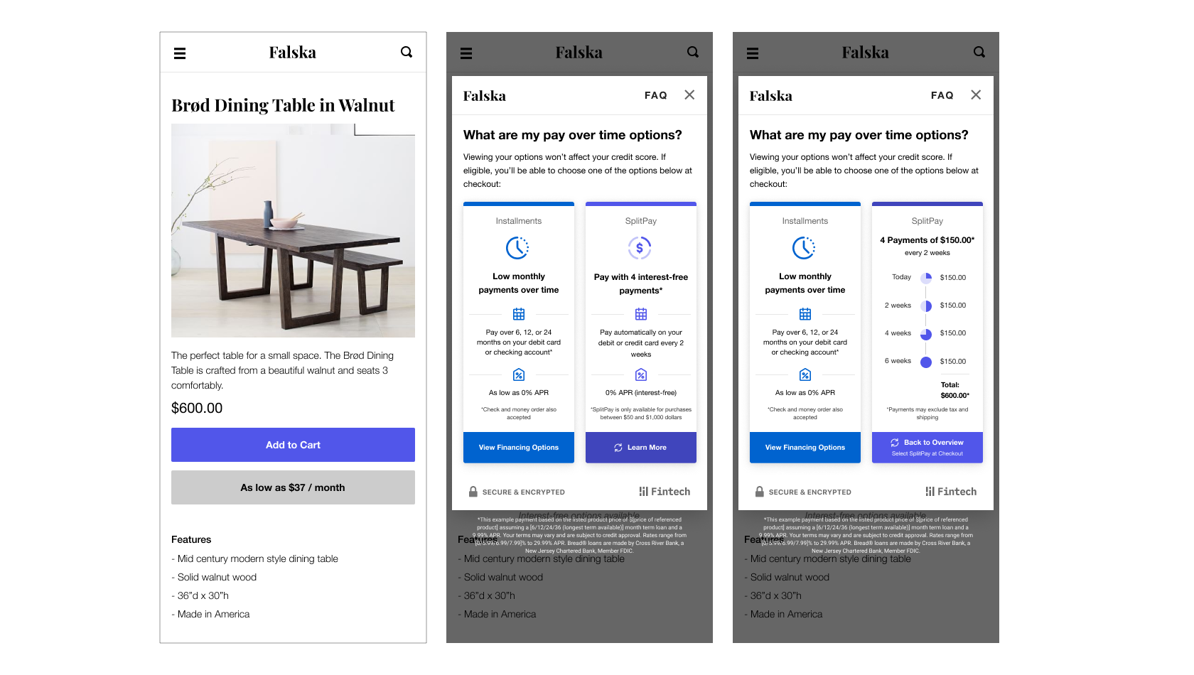A modal detailing consumers on available payment options before entering the checkout process.