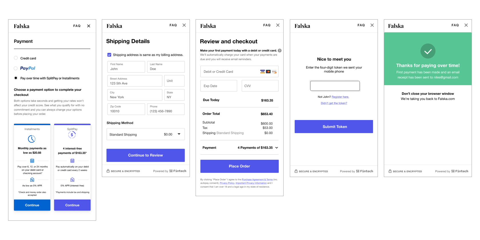 Once user enters the checkout process, Bread’s white label experience can be integrated at the payment selection screen. Implementation will vary as the checkout experience differs from merchant to merchant.