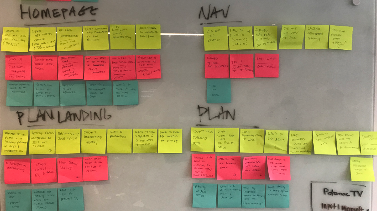 Above: User testing was conducted using the 3 concepts for each user (financial advisor)