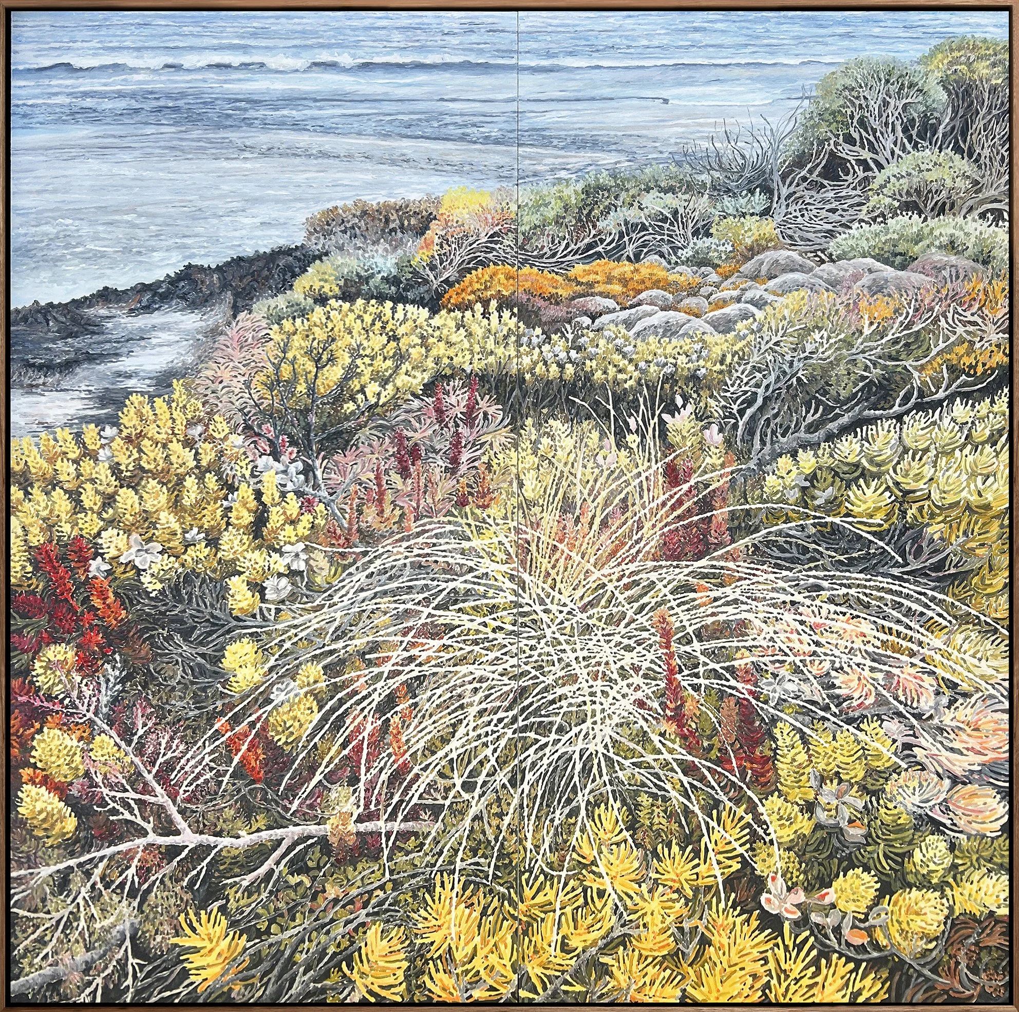   Please Move Over I’m In Front 2025  150x150 cm Oil on Board (middle seam) $10,500 AUD Framed  View at Bett Gallery, Hobart 