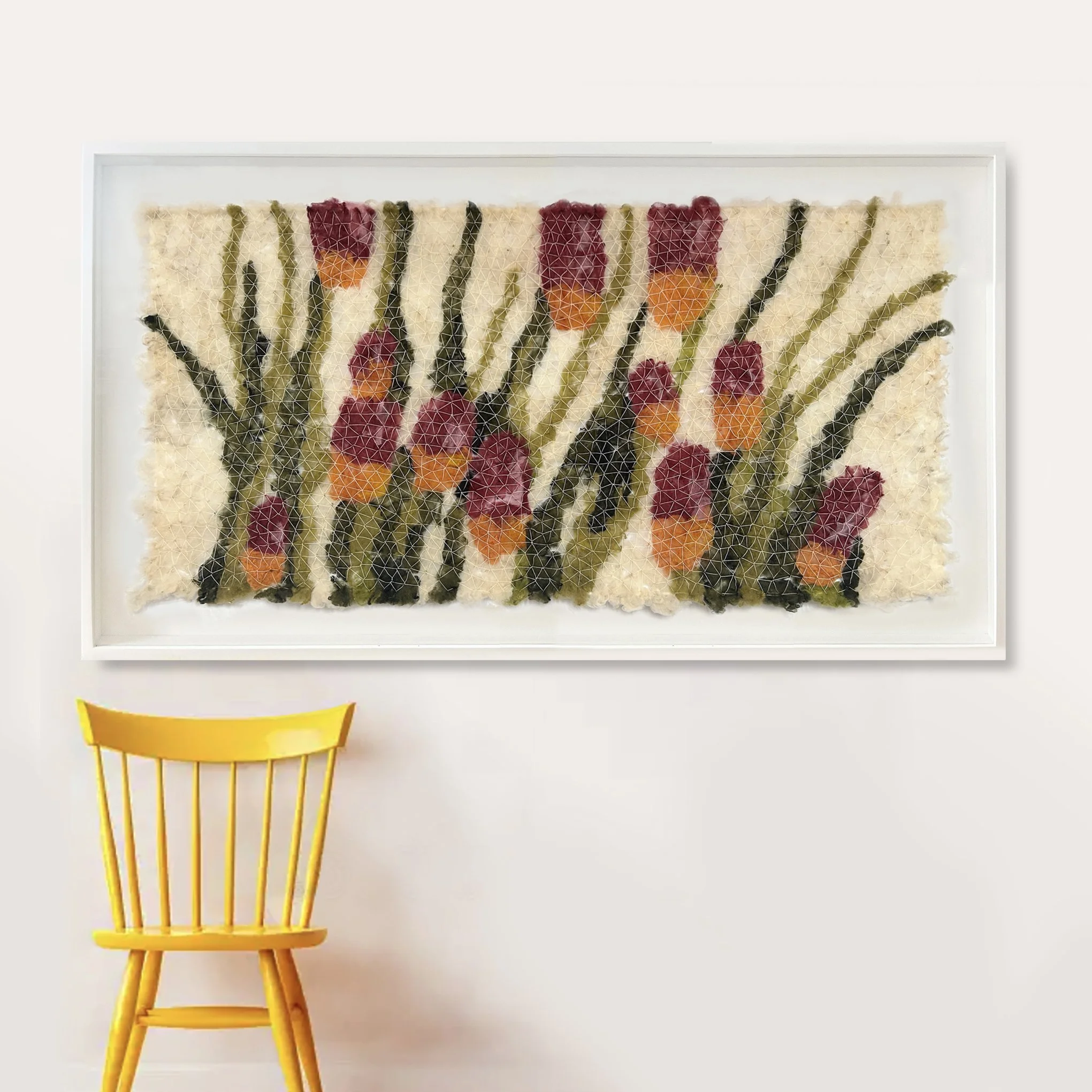   The Colours Over The Back Fence  2026  Artwork 90×190cm Stitched Wool Framed 120×220cm  $6,500AUD Framed 