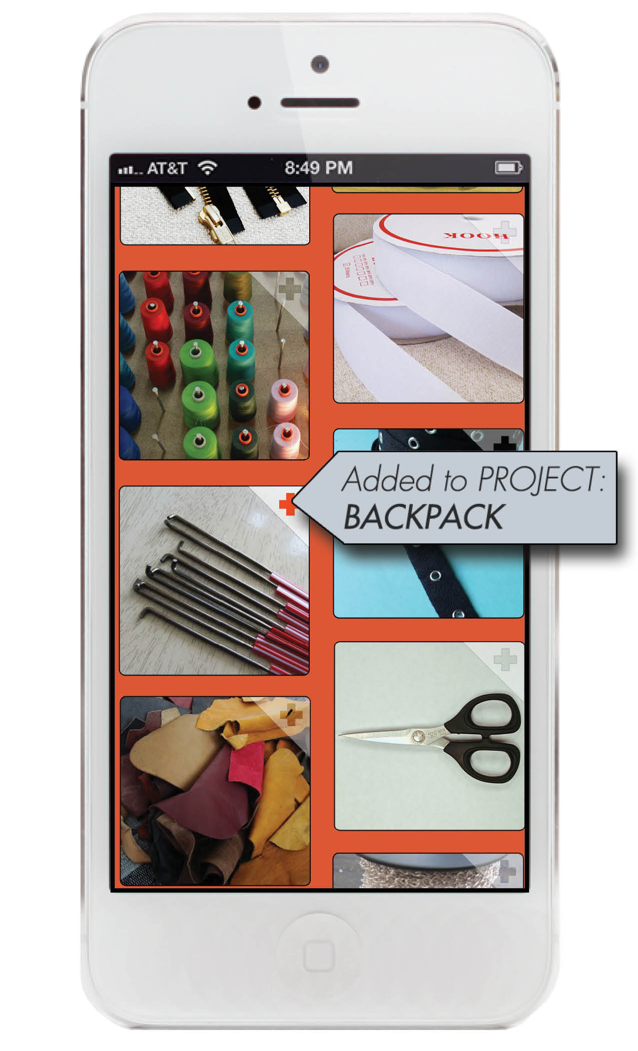 Browse materials by type, color, or sort by what’s available in-store or from individial sellers, and add them to a project.