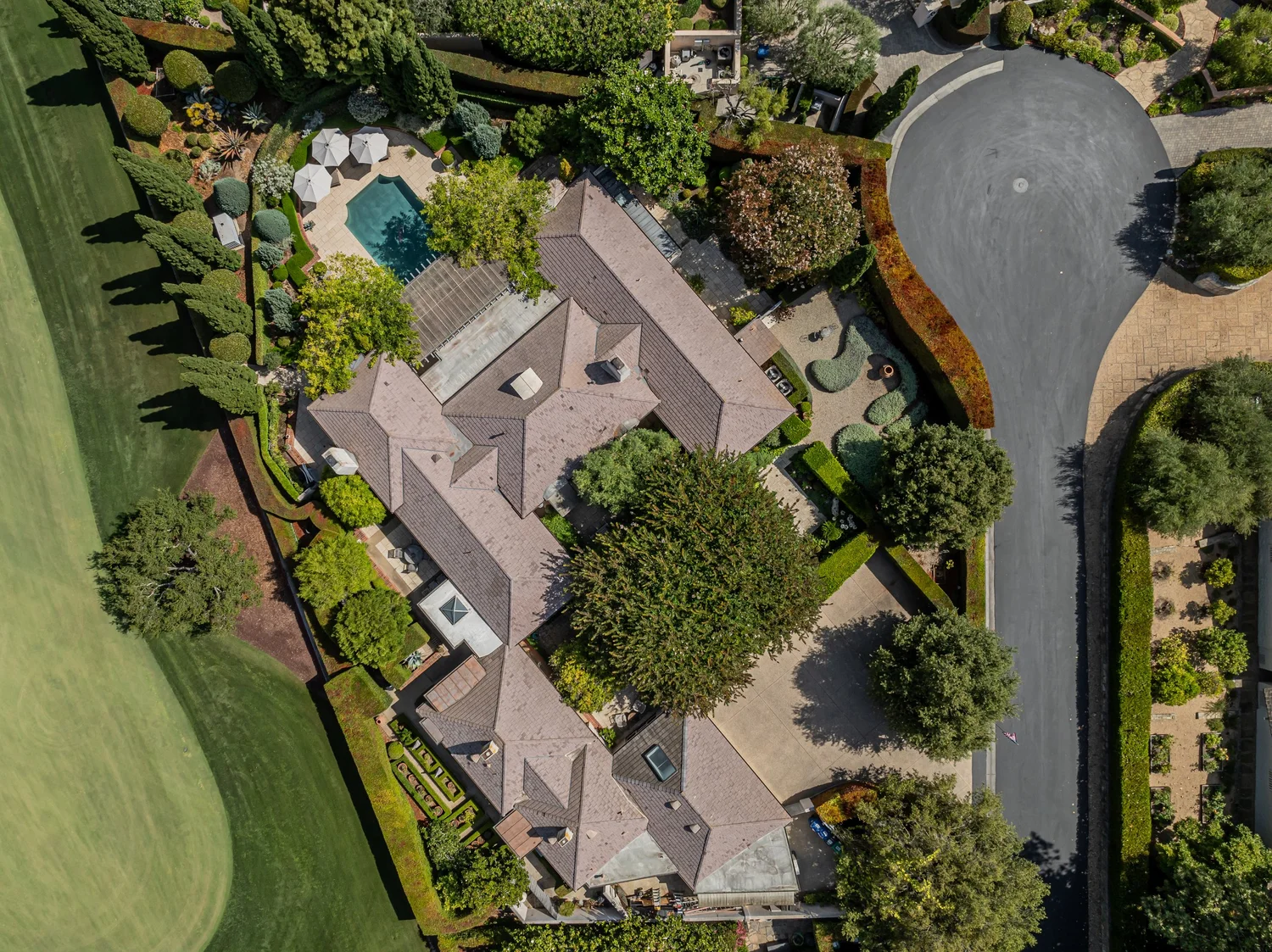 Aerial view of a landscaped estate
