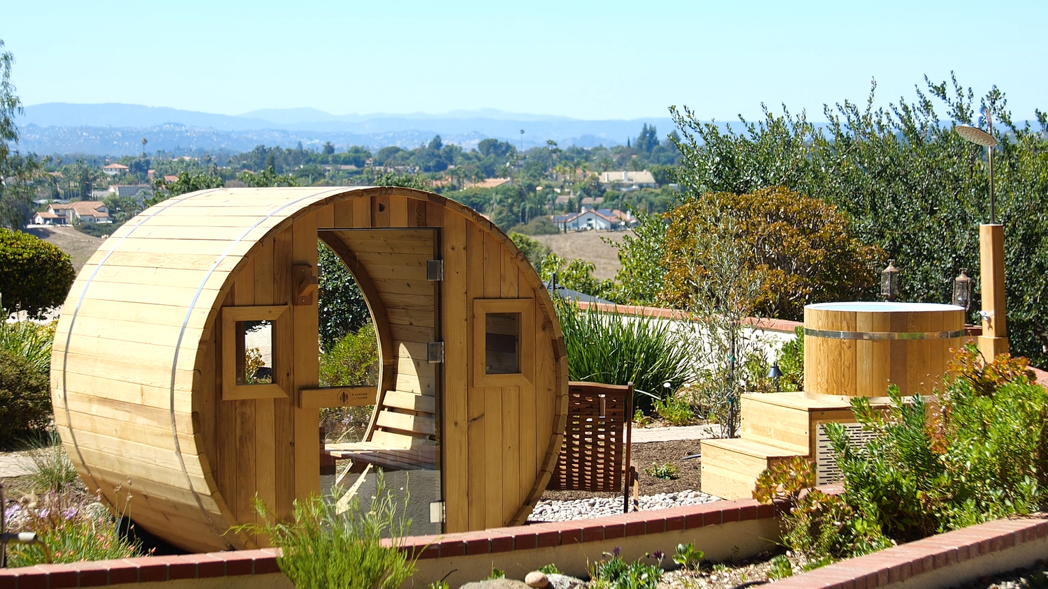 Outdoor sauna overlooking the landscape