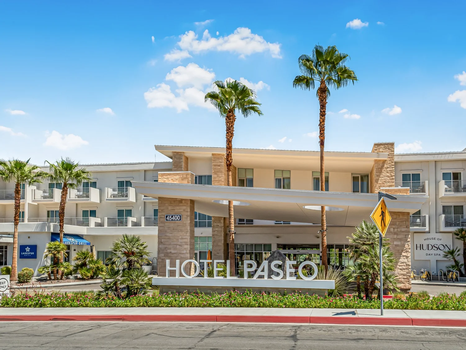 Hotel Paseo exterior and palms