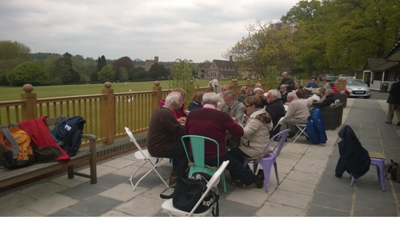 Lunch on the terrace of the Bradfield College pavilion