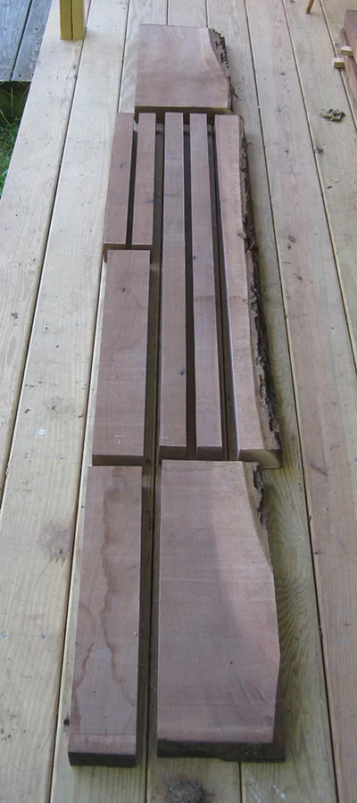 Chair parts milled from a walnut board