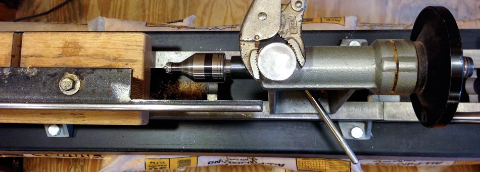 A notch in the custom tool rest allows for turnings as short as 10″