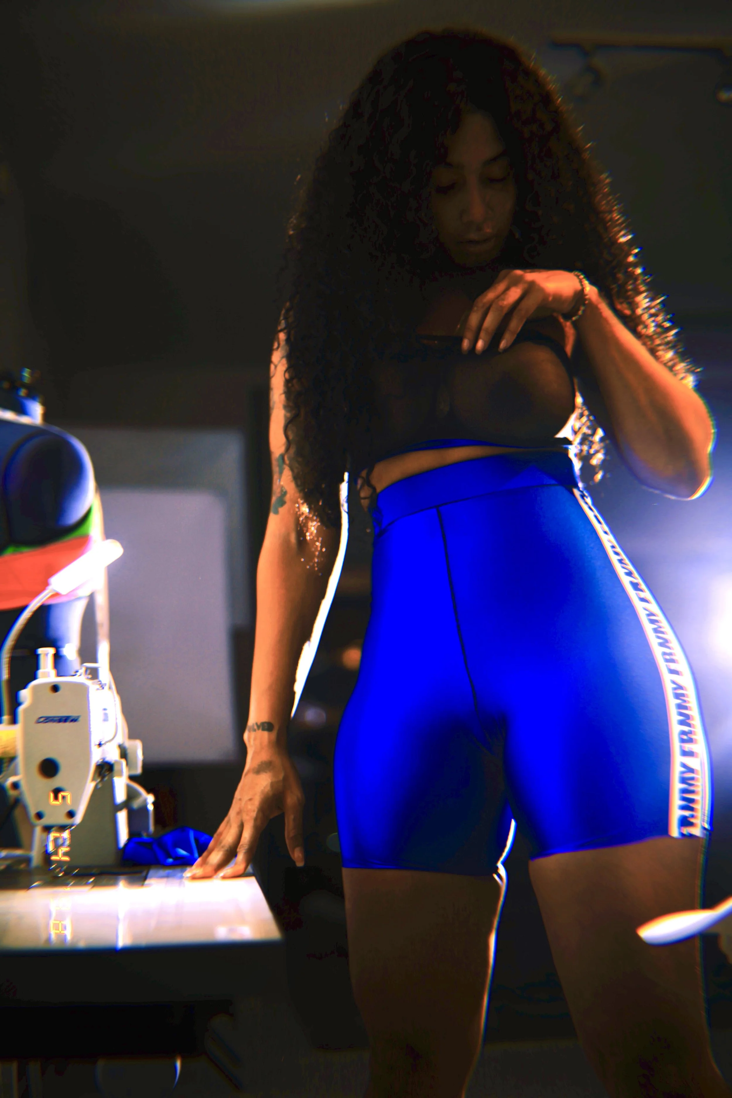 neon blue biker shorts