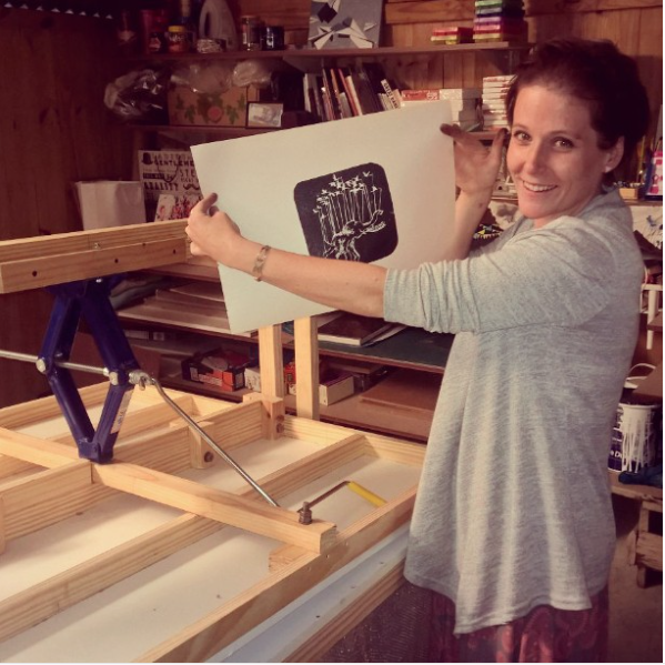 First print on Amy's new press - a gift from her dad