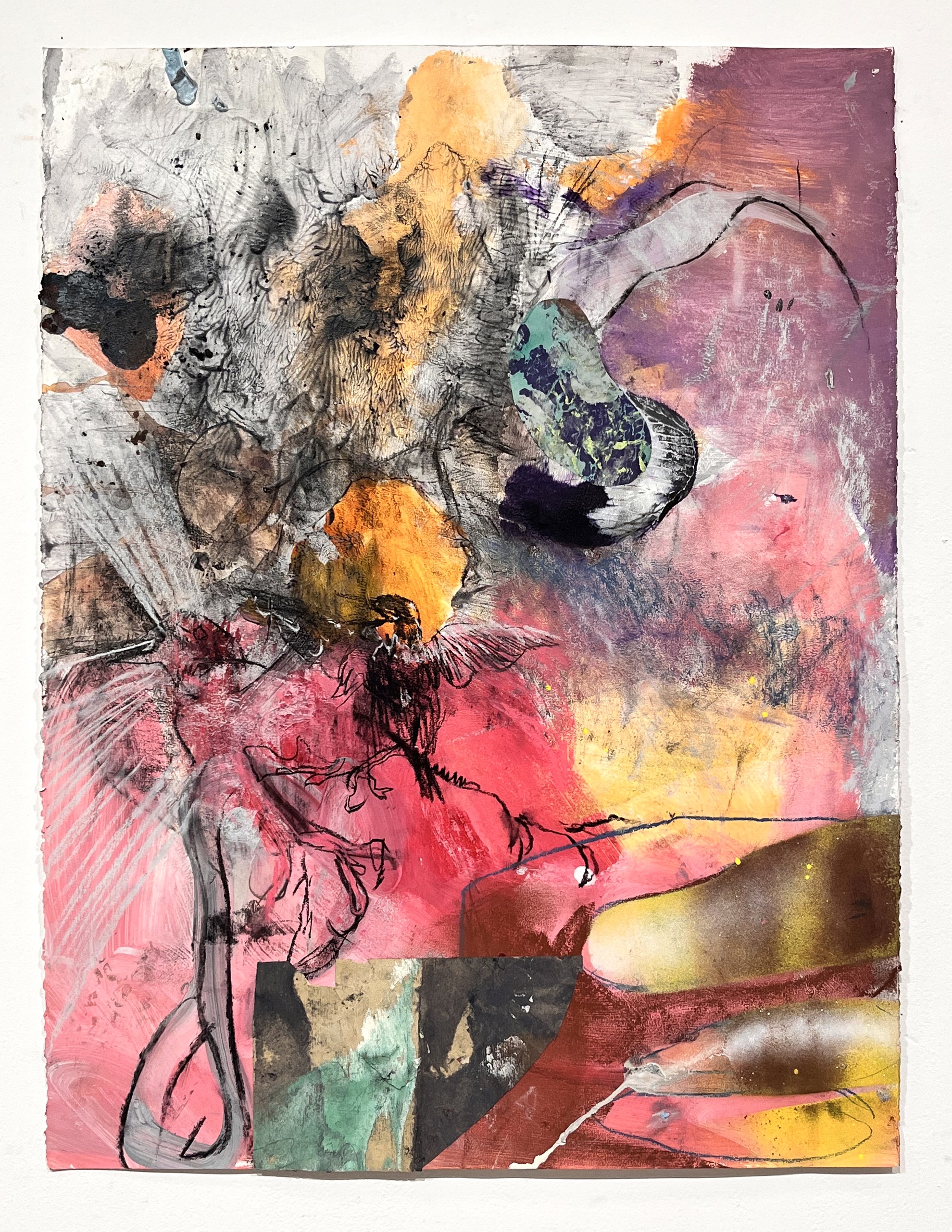 Starling's Rest, 2023, mixed media on paper, 30 x 22 ½ inches