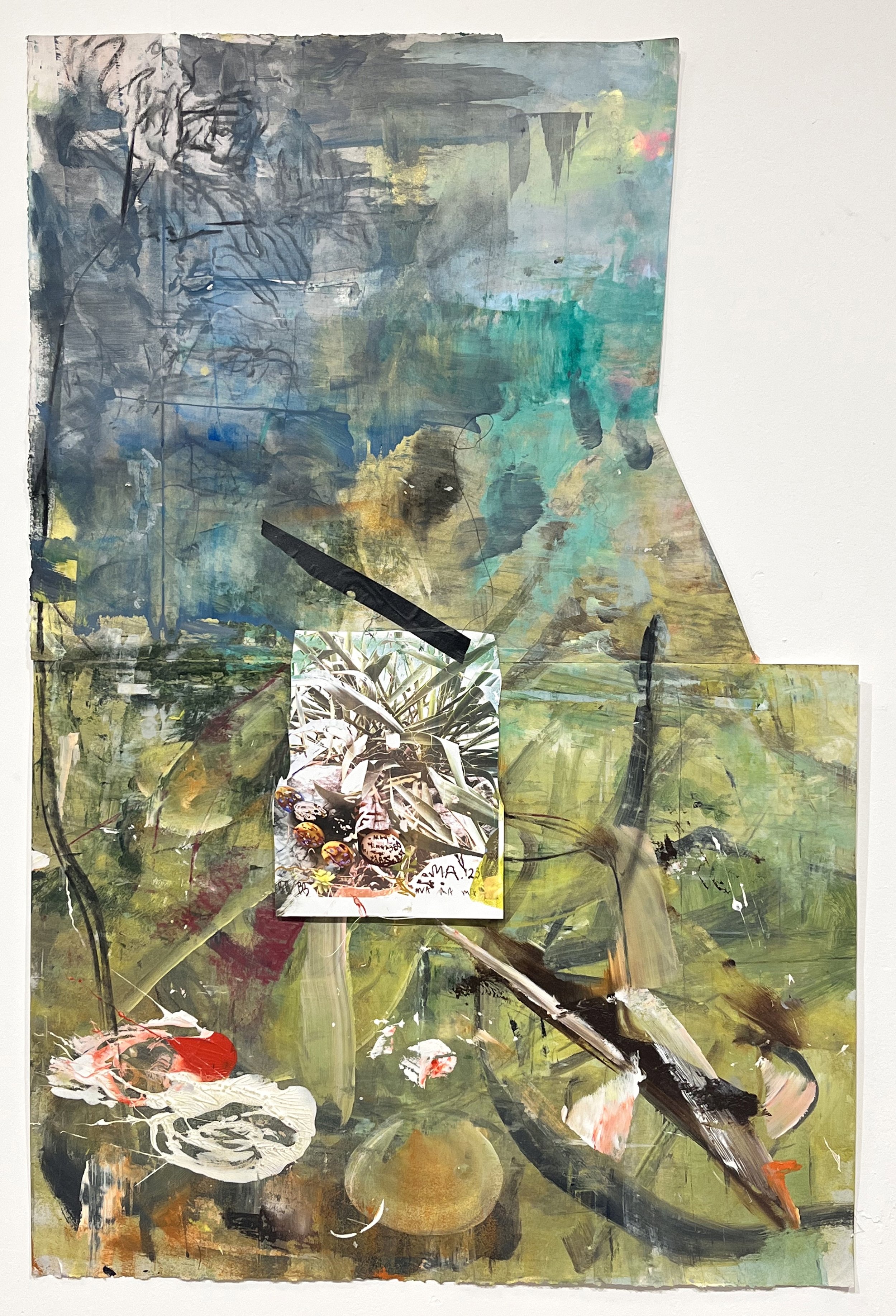 Shallow Seed, 2023, mixed media on paper, 45 x 30 inches