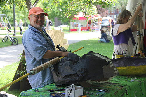 Brad Harley making the Abraham Lincoln giant puppet