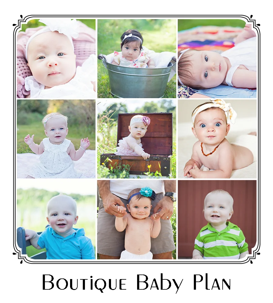 This Baby plan is more of a mini session of the Watch Me Grow series combining a set of 3 sessions at the 3 month, 6 month and 1 year stages of your babies first year. This set of 3 sessions is for one child only. This is a great way to make sure you are catching each of these unique months milestones. Each session is up to 30 minutes each and my goal in each session is to capture their growth and changes as well as developmental milestones (smiles, sitting, standing...etc.) This Baby Plan includes a 10x20 inch art collage piece after all three sessions are completed that is a collage of 3 photos (one picture from each session). The session fee of $99 (plus tax) to be paid up front prior to the 3 month session. I do ask that you order a minimum of $100 from each of the three sessions. This helps cover my cost and keep me running. I am so happy to offer this amazing deal for families and love seeing the changes in these little ones in this first year. Feel free to email me at sarahcollinsphoto@gmail.com for any other questions or to officially book your first session.