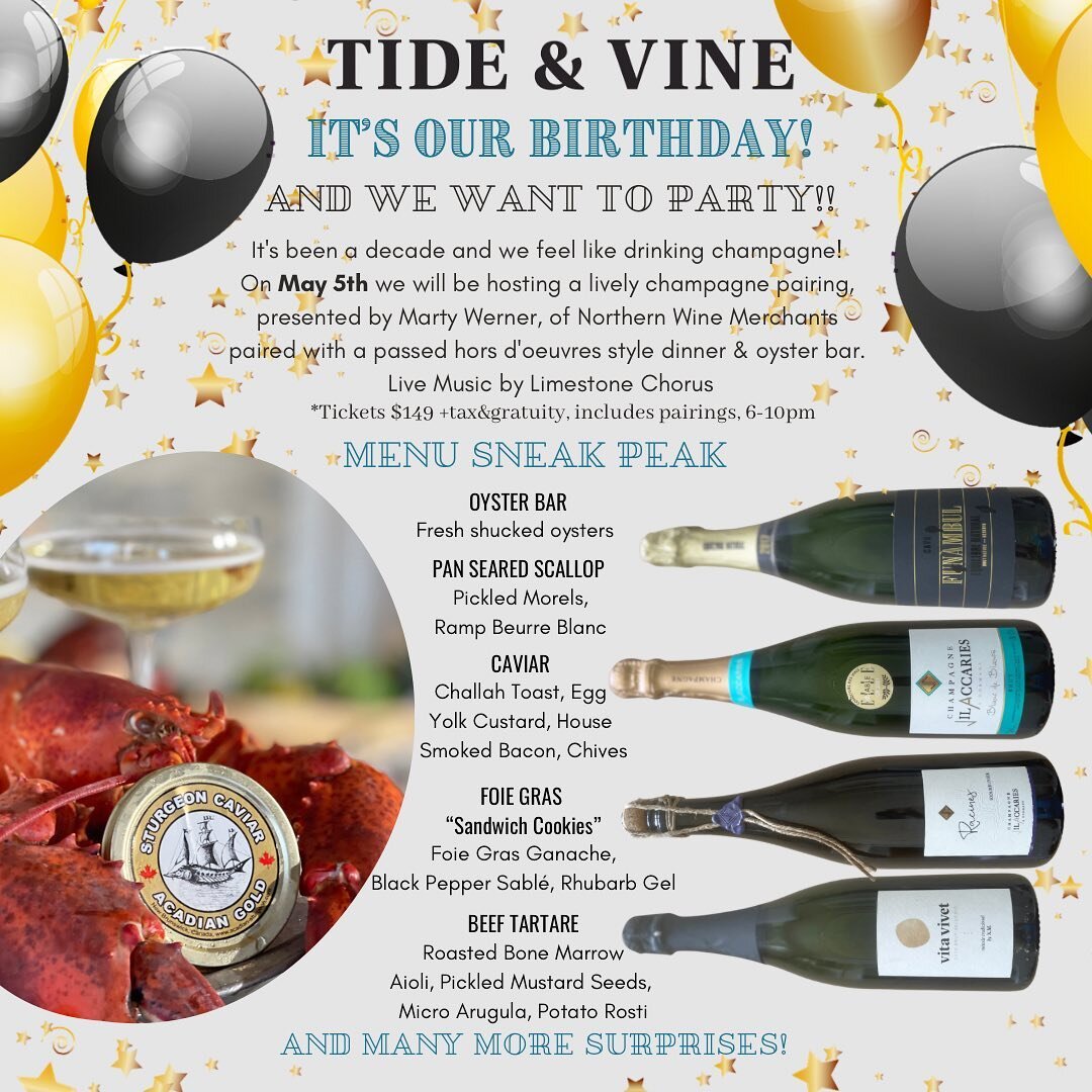 We will be rolling out the red carpet for this one! It&rsquo;s been an unbelievable decade and we will be celebrating! 
.
Ticket link in our bio or call the Oyster House 905-356-5782 if you have any questions. 
.
#decadeoftideandvine #tenyearannivers