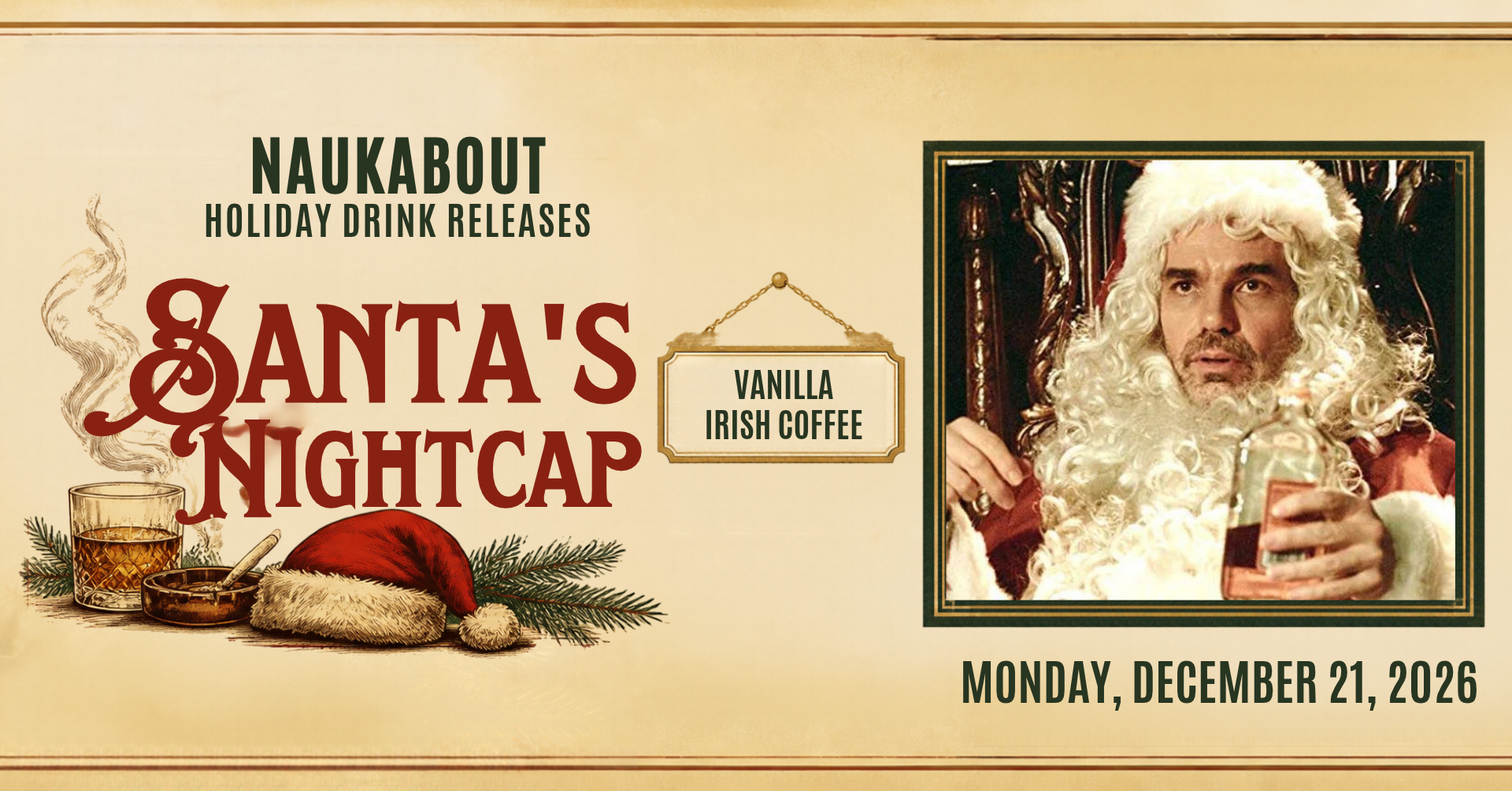 Santa’s Nightcap vanilla Irish coffee, releasing December 21 at Naukabout in Mashpee