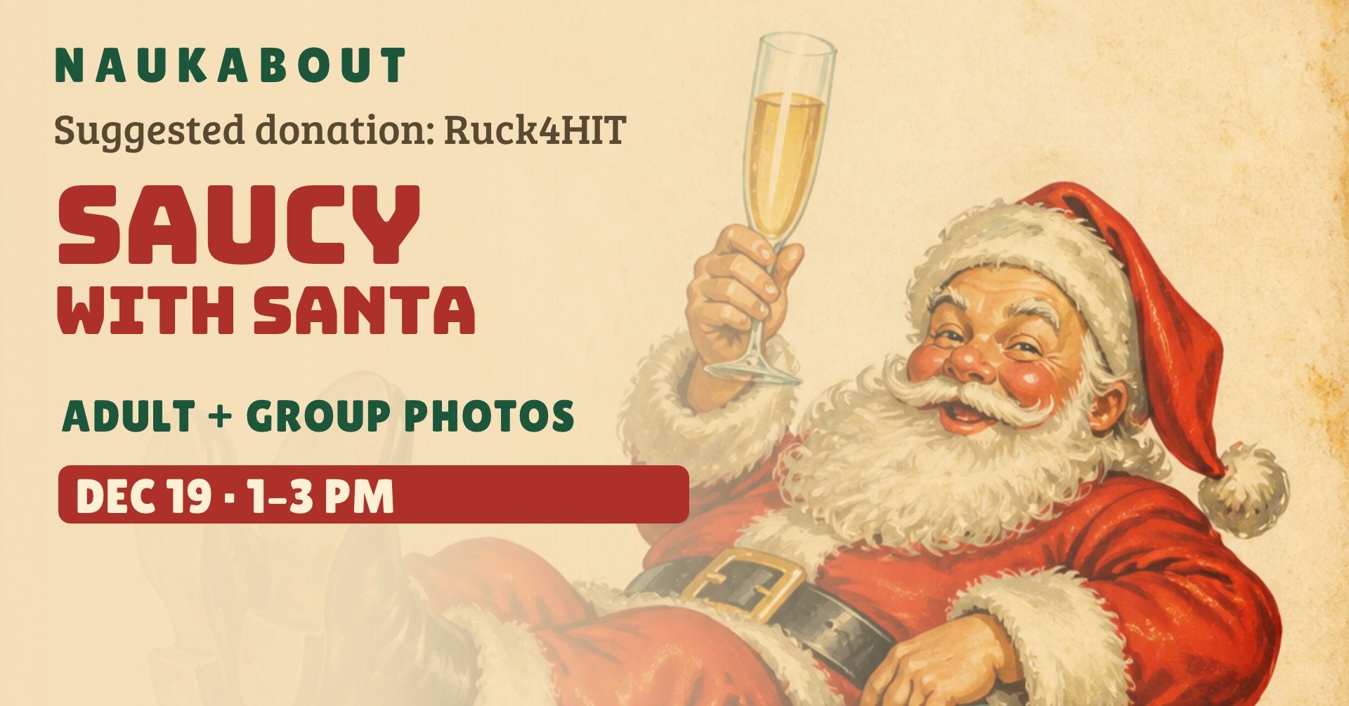 Saucy with Santa at Naukabout, December 19, 1–3PM, benefiting Ruck4HIT