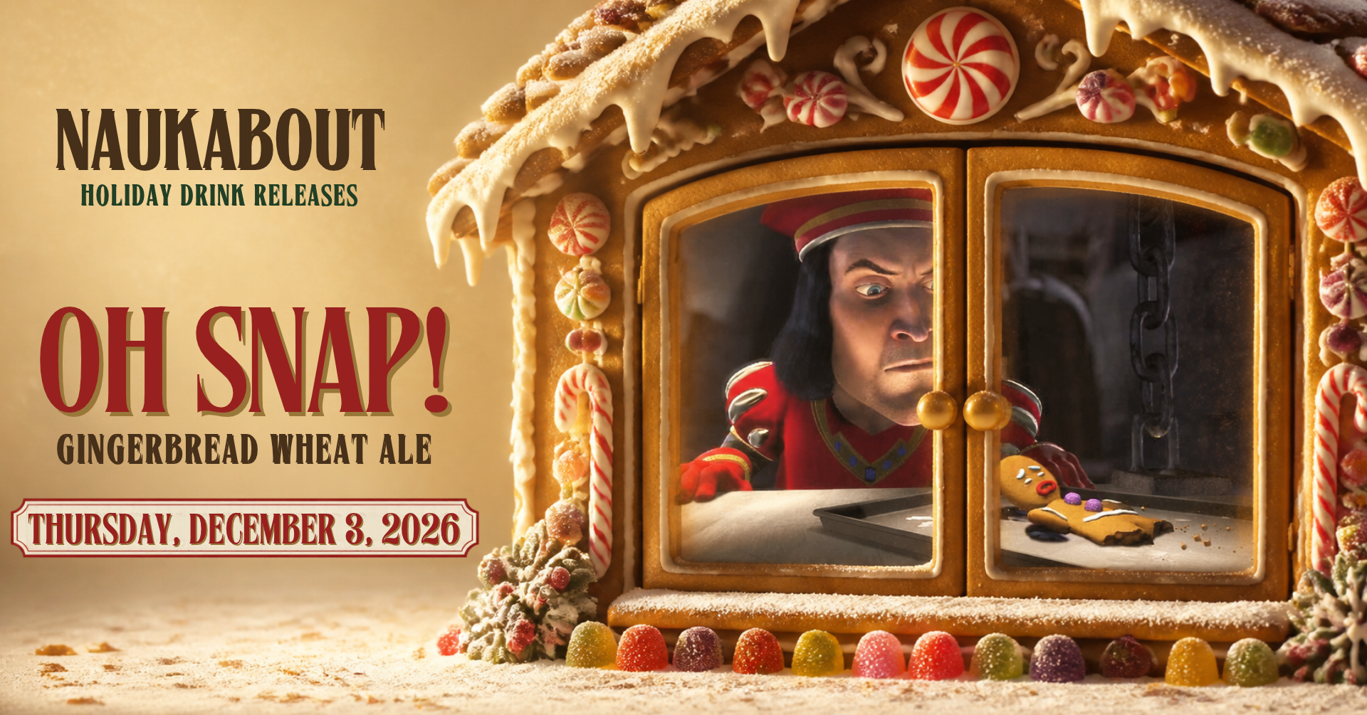 Oh Snap! gingerbread wheat ale, releasing December 3 at Naukabout in Mashpee