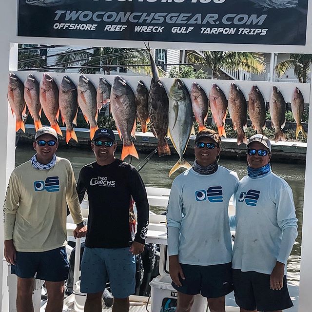 Team #SkirtChaser crushing it with @twoconchs at the @mustadfishing camp. 
#skirtchaseroutfitters #offshorefishing #inshorefishing #fishing #saltwaterfishing #boat #boatlife #twoconchs #marathonflorida #mustadhooks #reeffishing #wreckfishing #dinner 