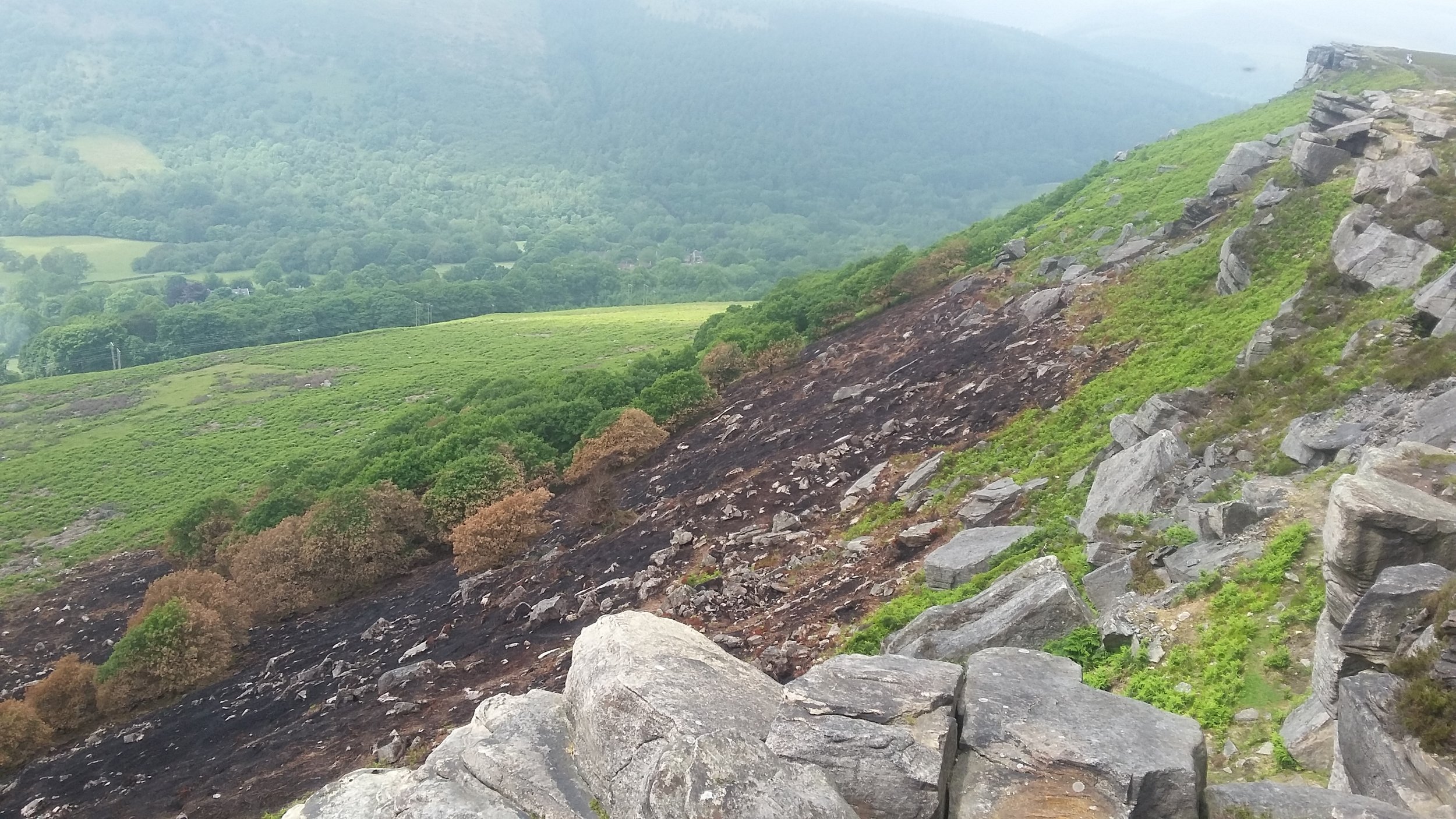  Aftermath of 2020 wildfire under the main escarpment at Bamford Edge 